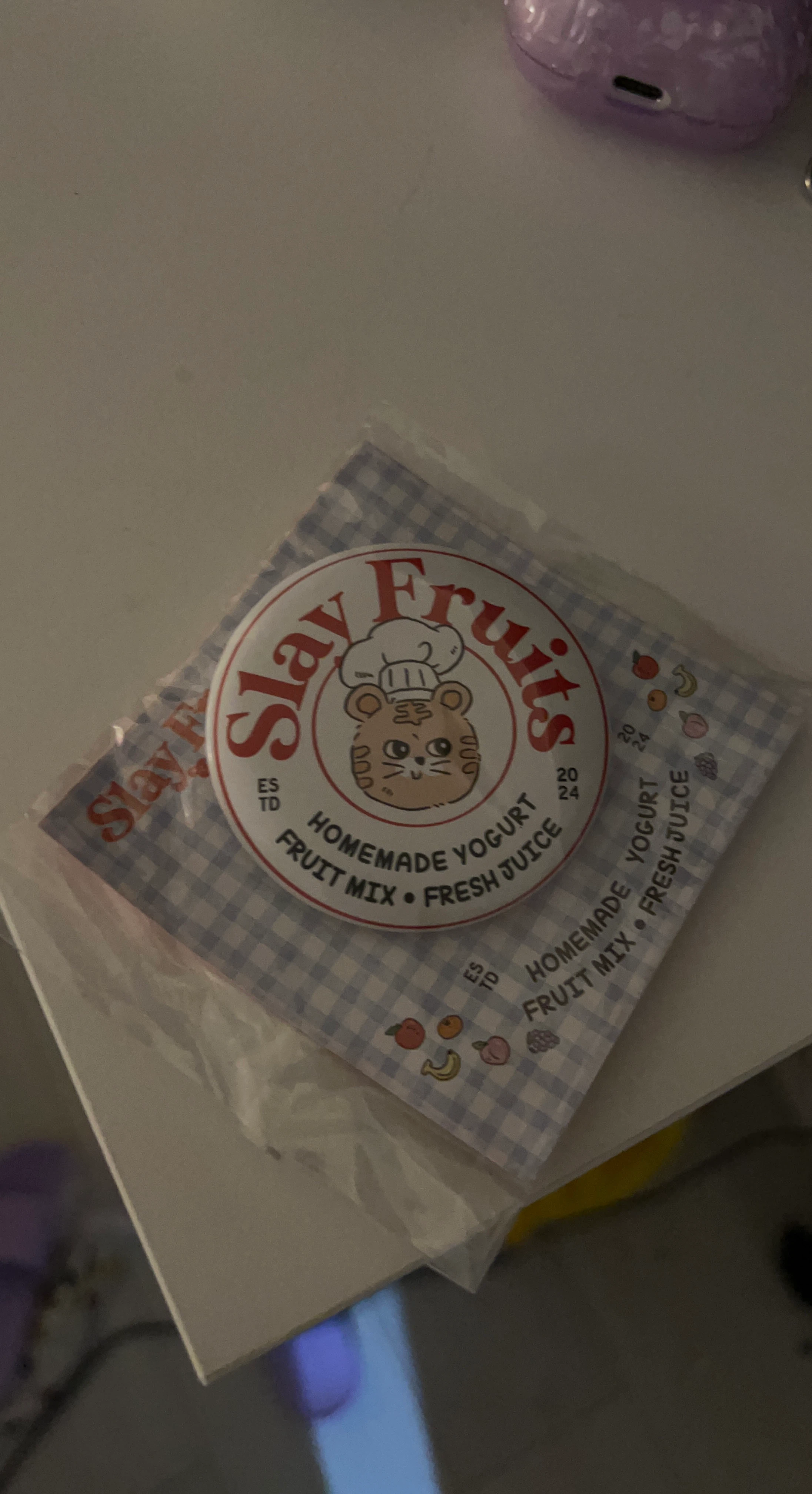 Slay Fruits Button Pin