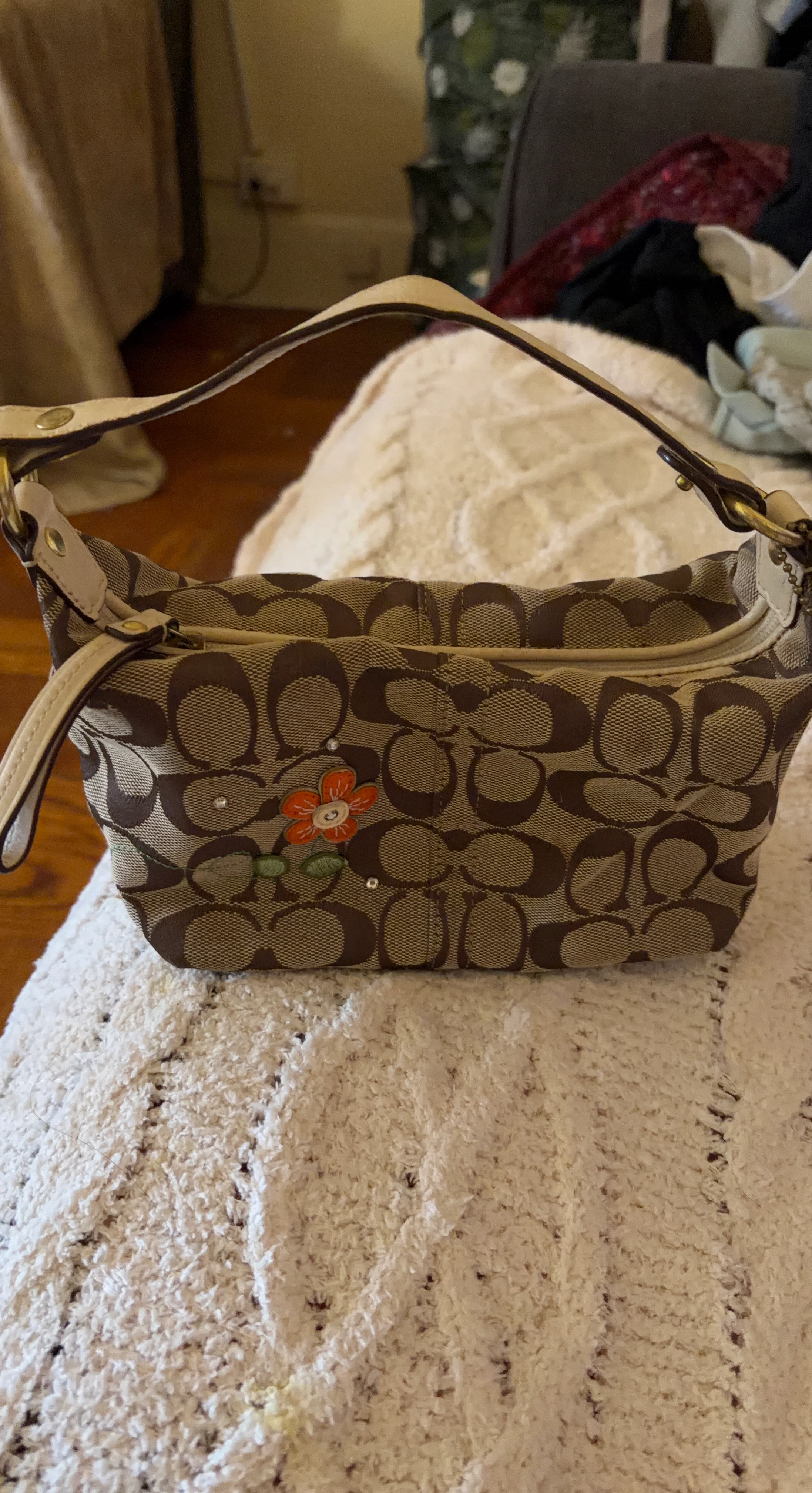Coach Signature C Mini Handbag with Flower Detail