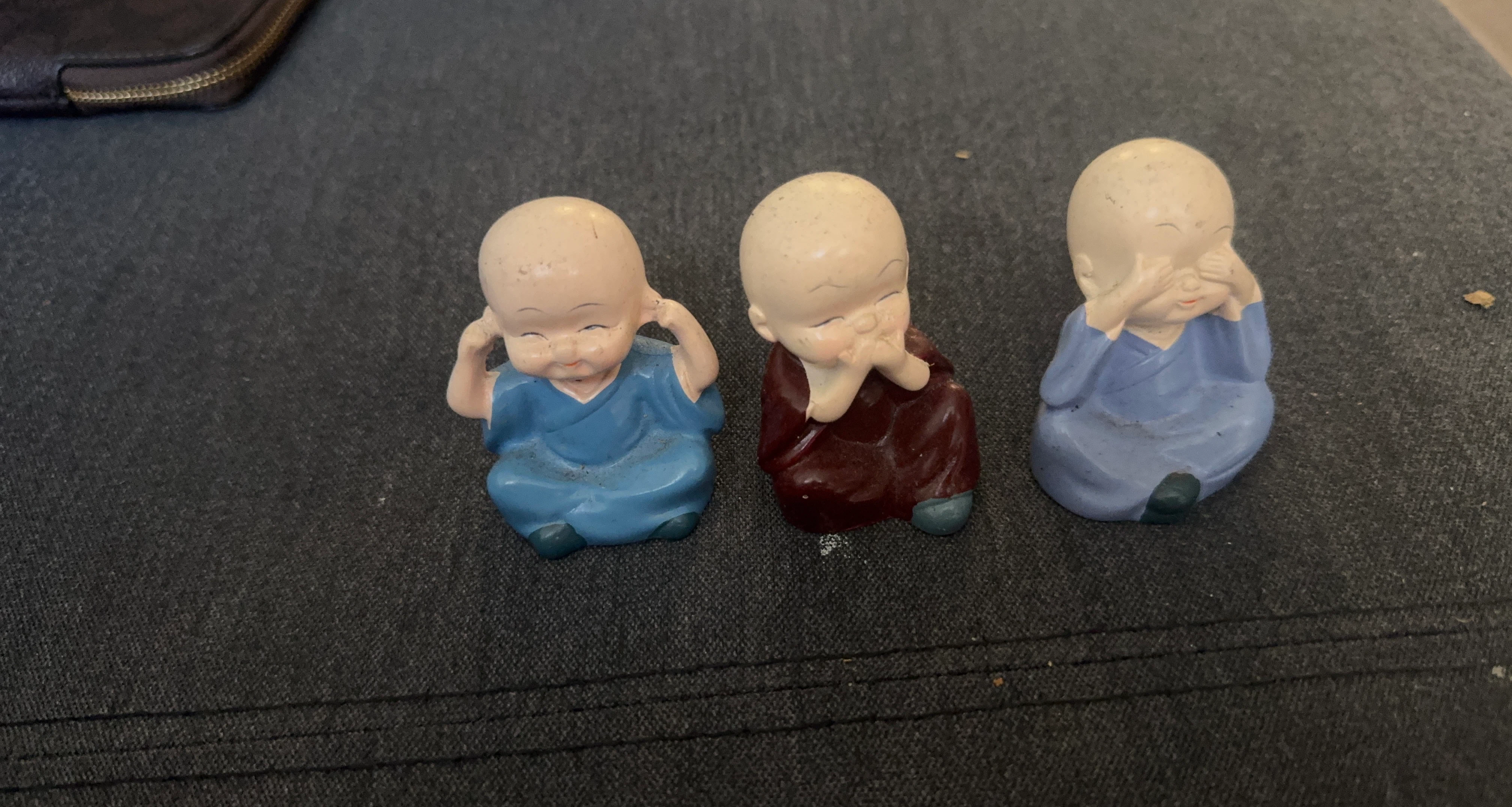 Set of Three Small Monk Figurines