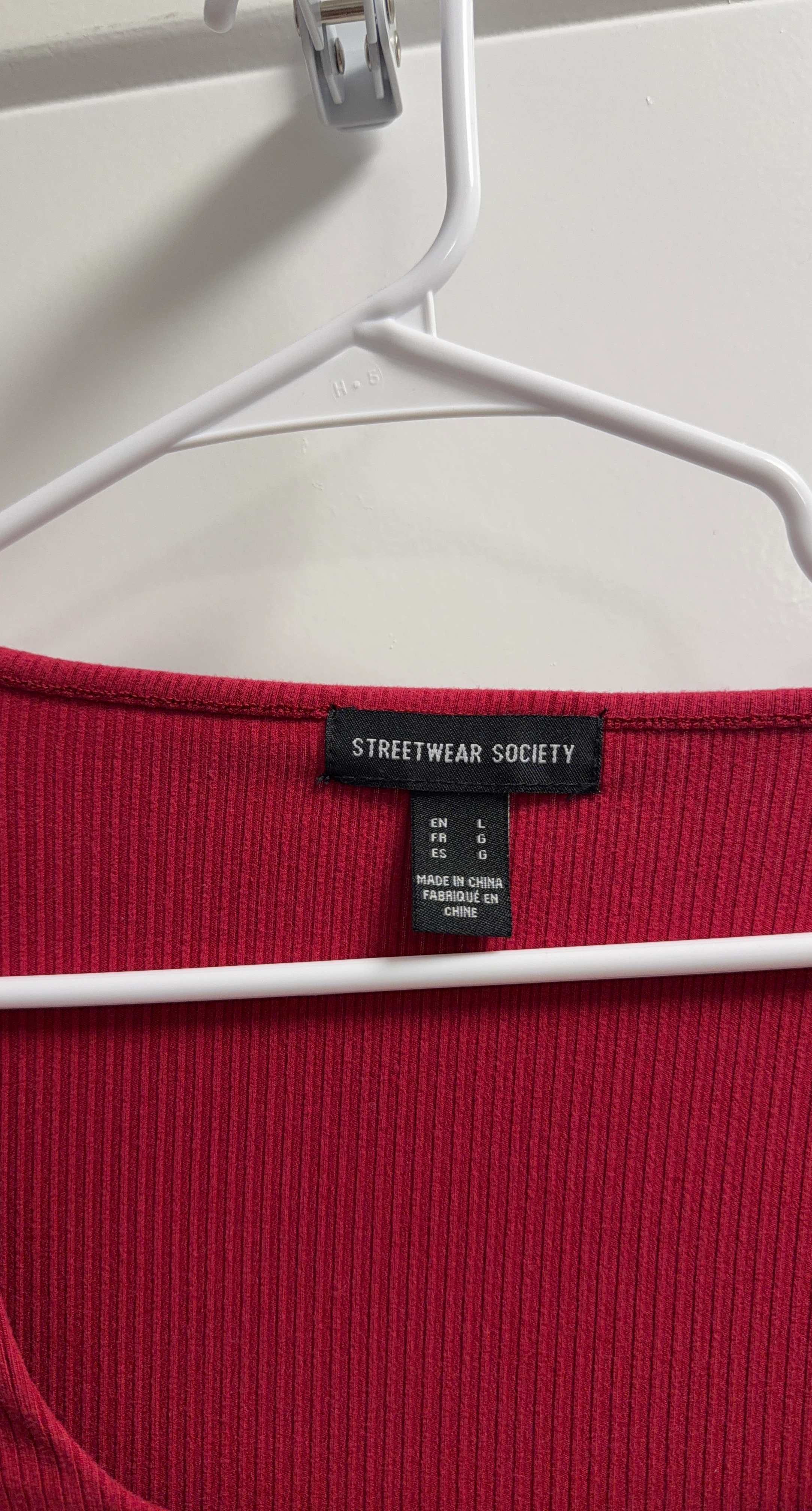 Streetwear Society Red Ribbed Long Sleeve Top