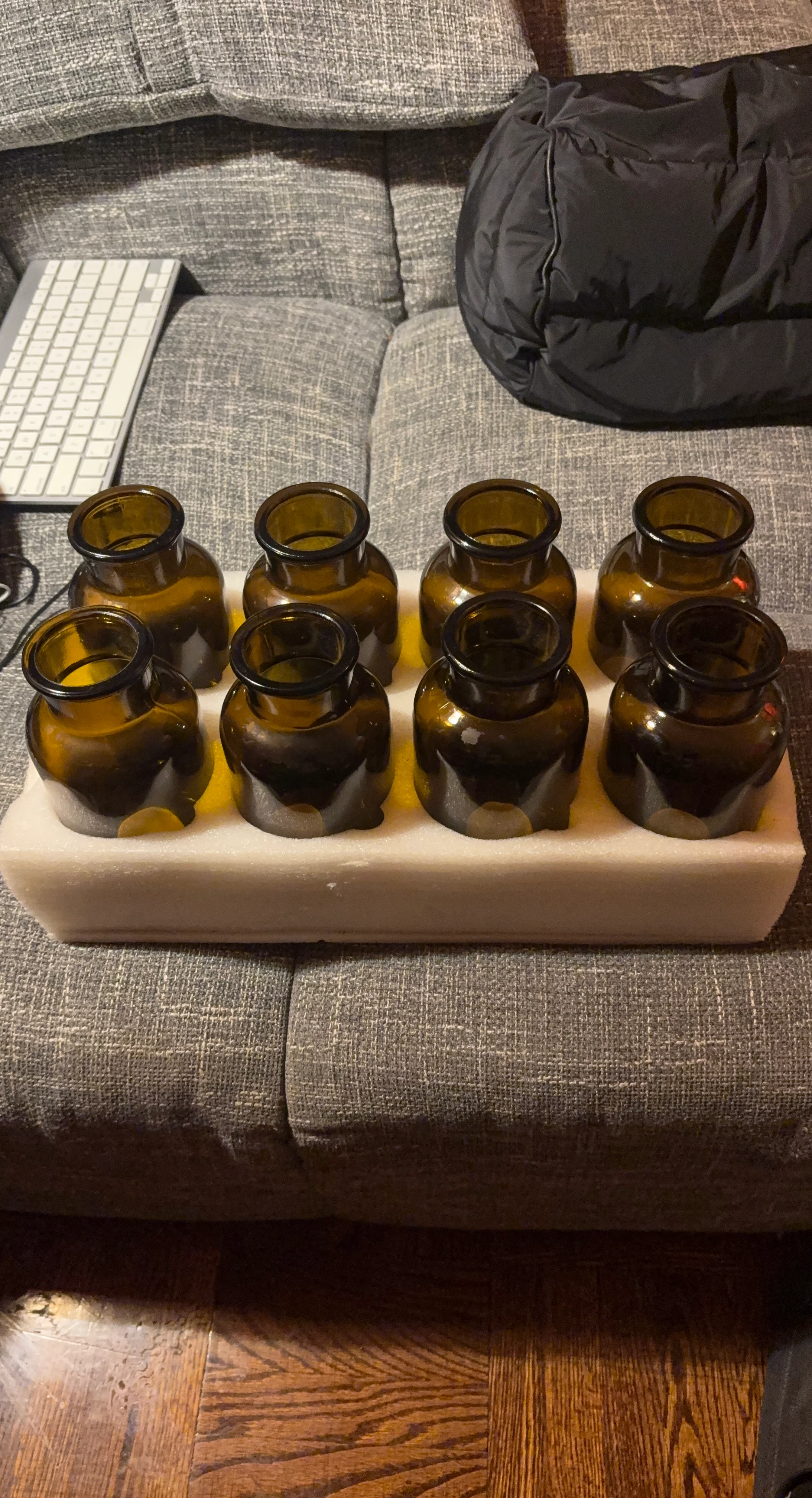 Set of 8 Amber Glass Vases