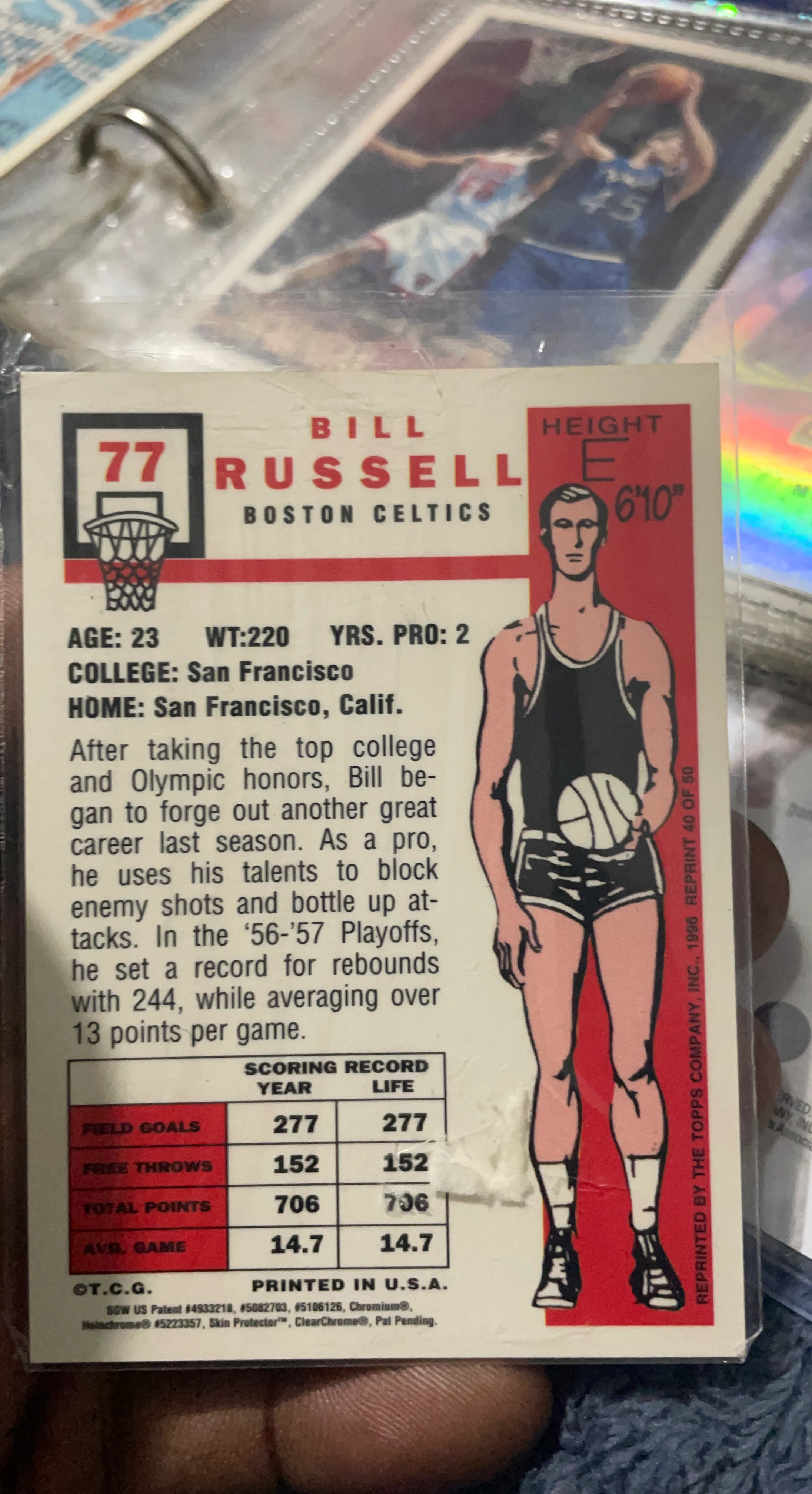 1996 Topps Finest Bill Russell Basketball Card