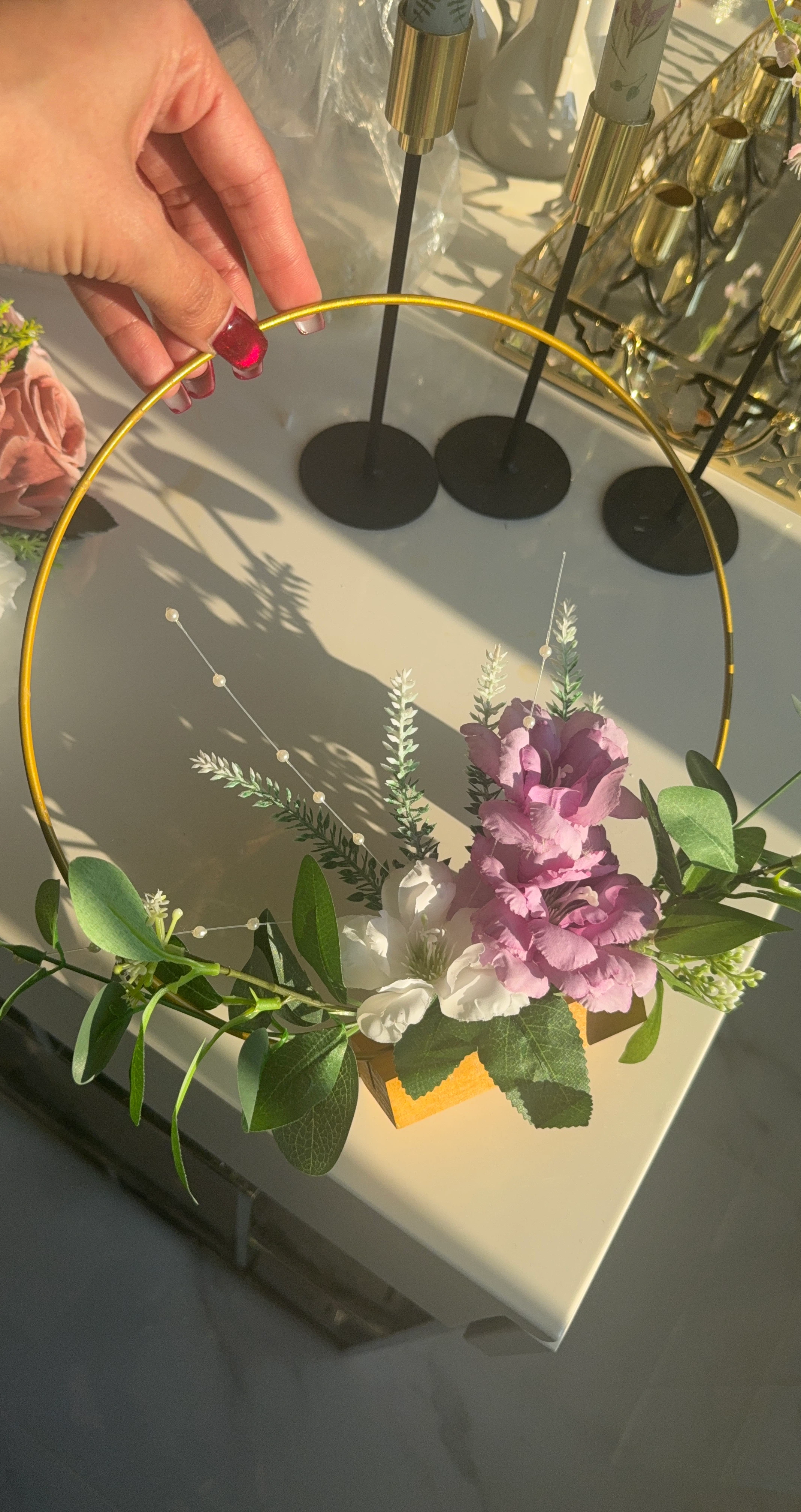 Gold Hoop Floral Table Centrepiece
