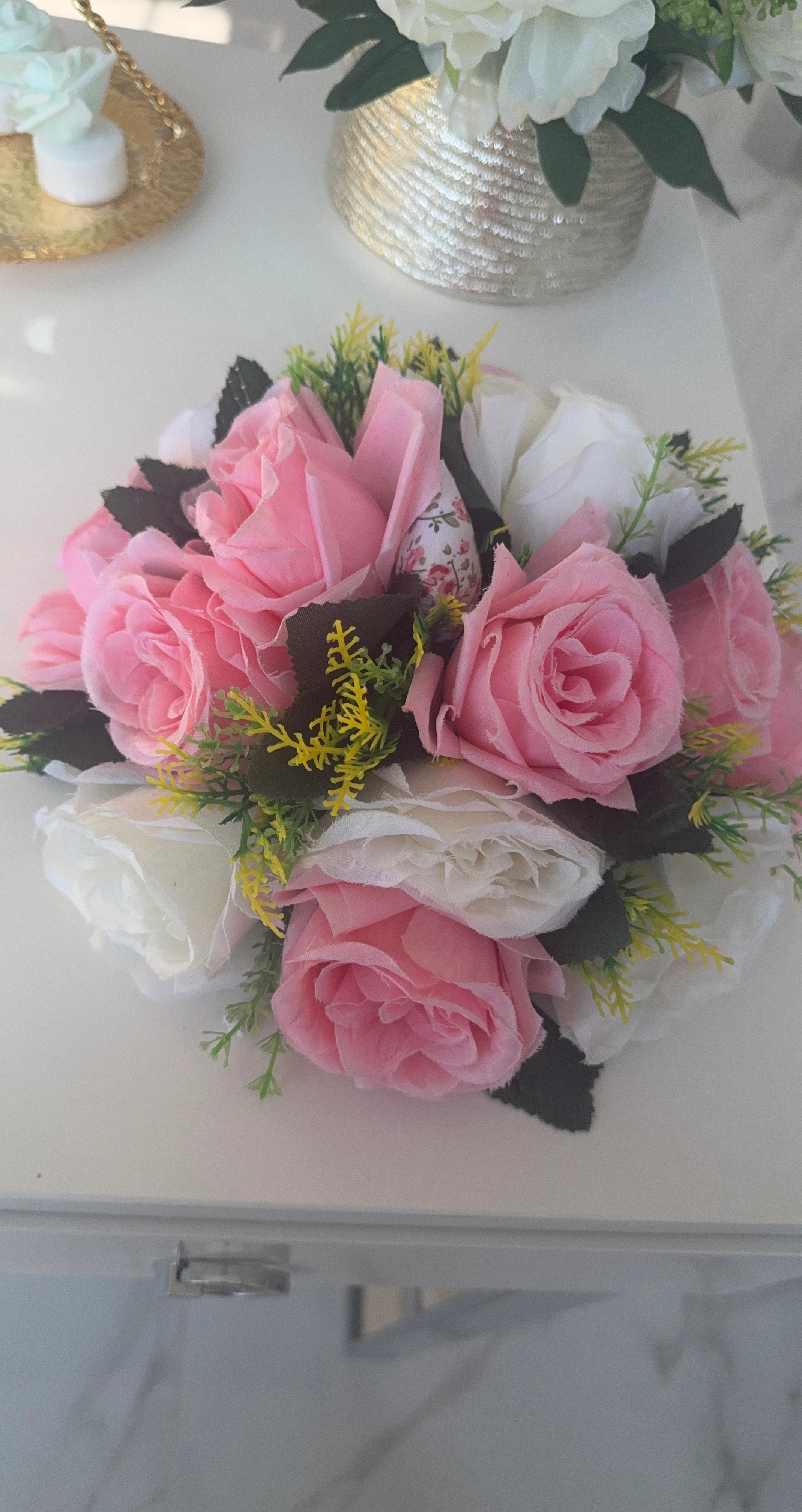 Artificial Pink and White Rose Bouquet