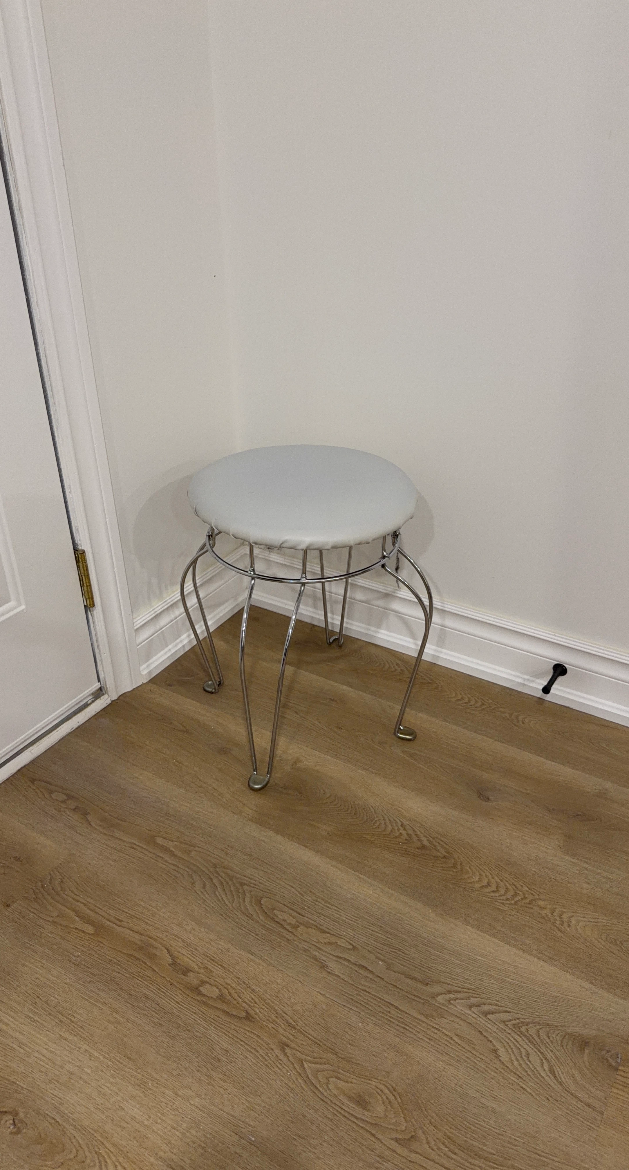 White Vanity Stool with Chrome Legs