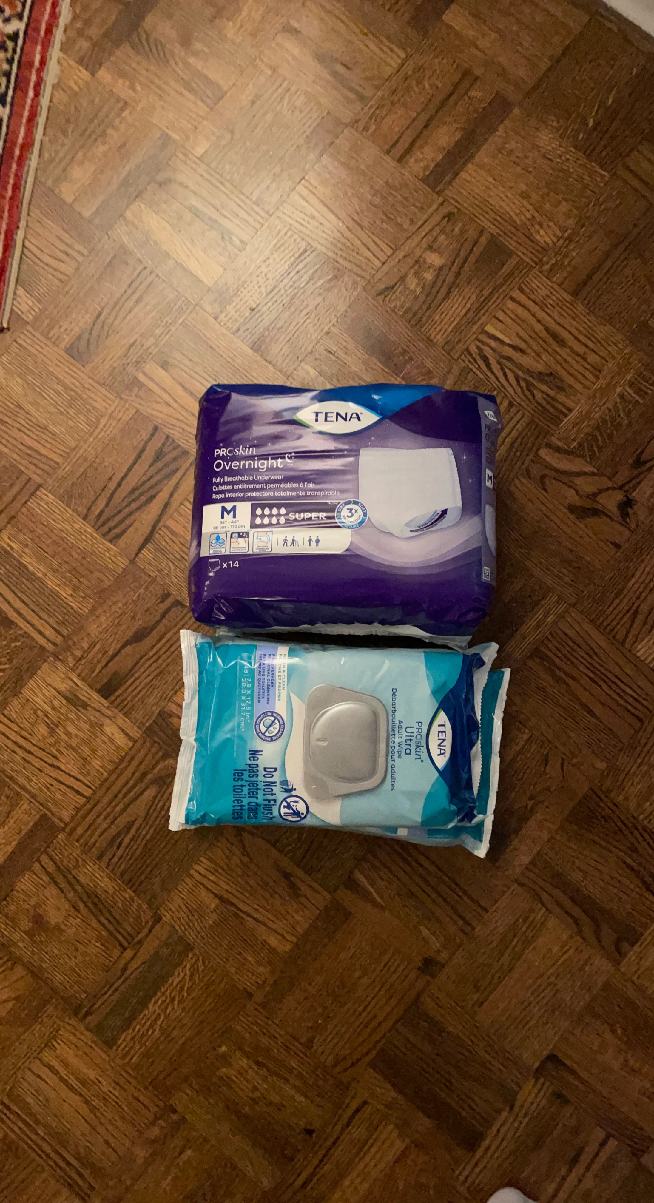Overnight Underwear, Nitrile gloves and Adult Wipes