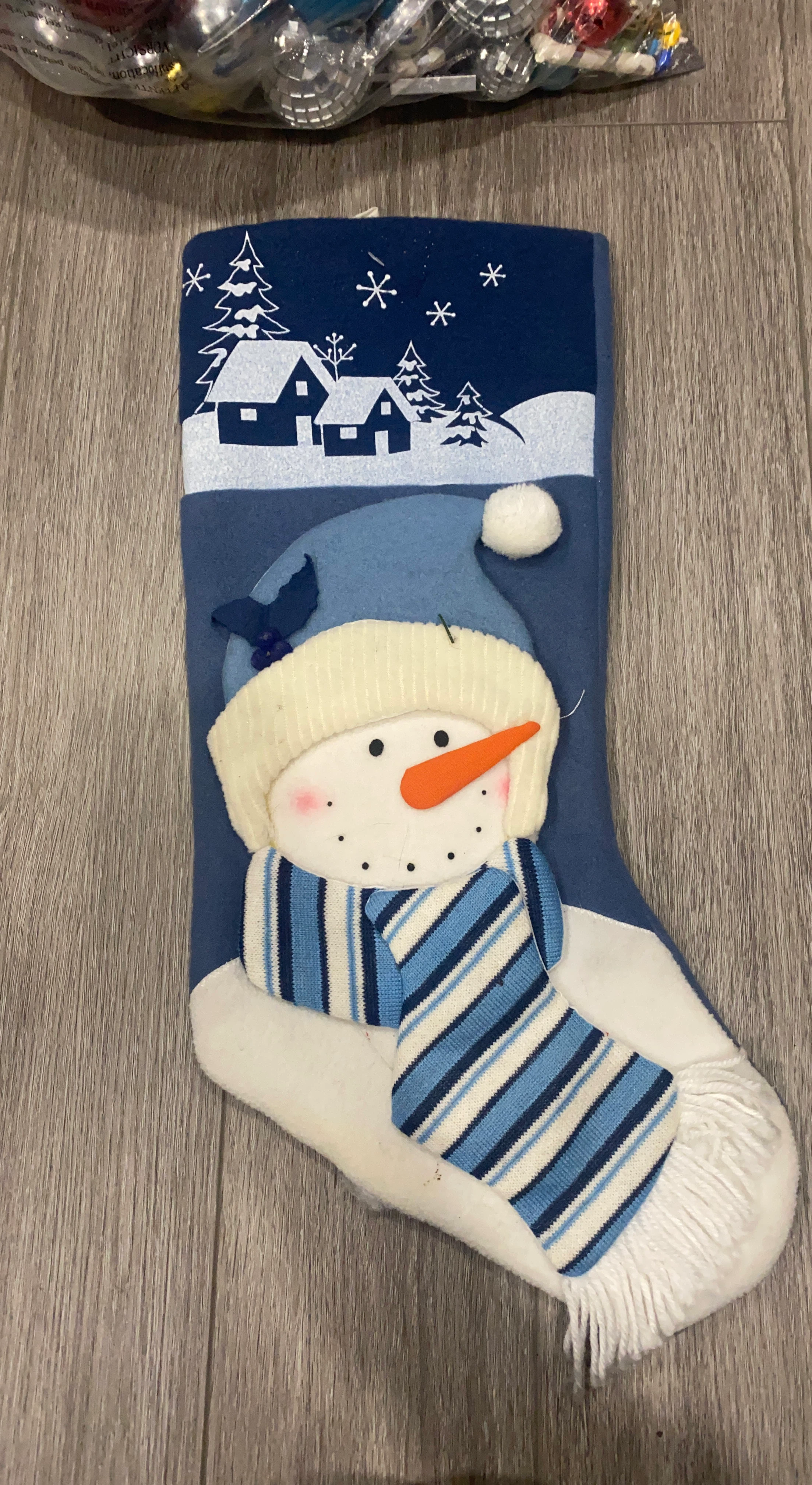 Blue Snowman Christmas Stocking