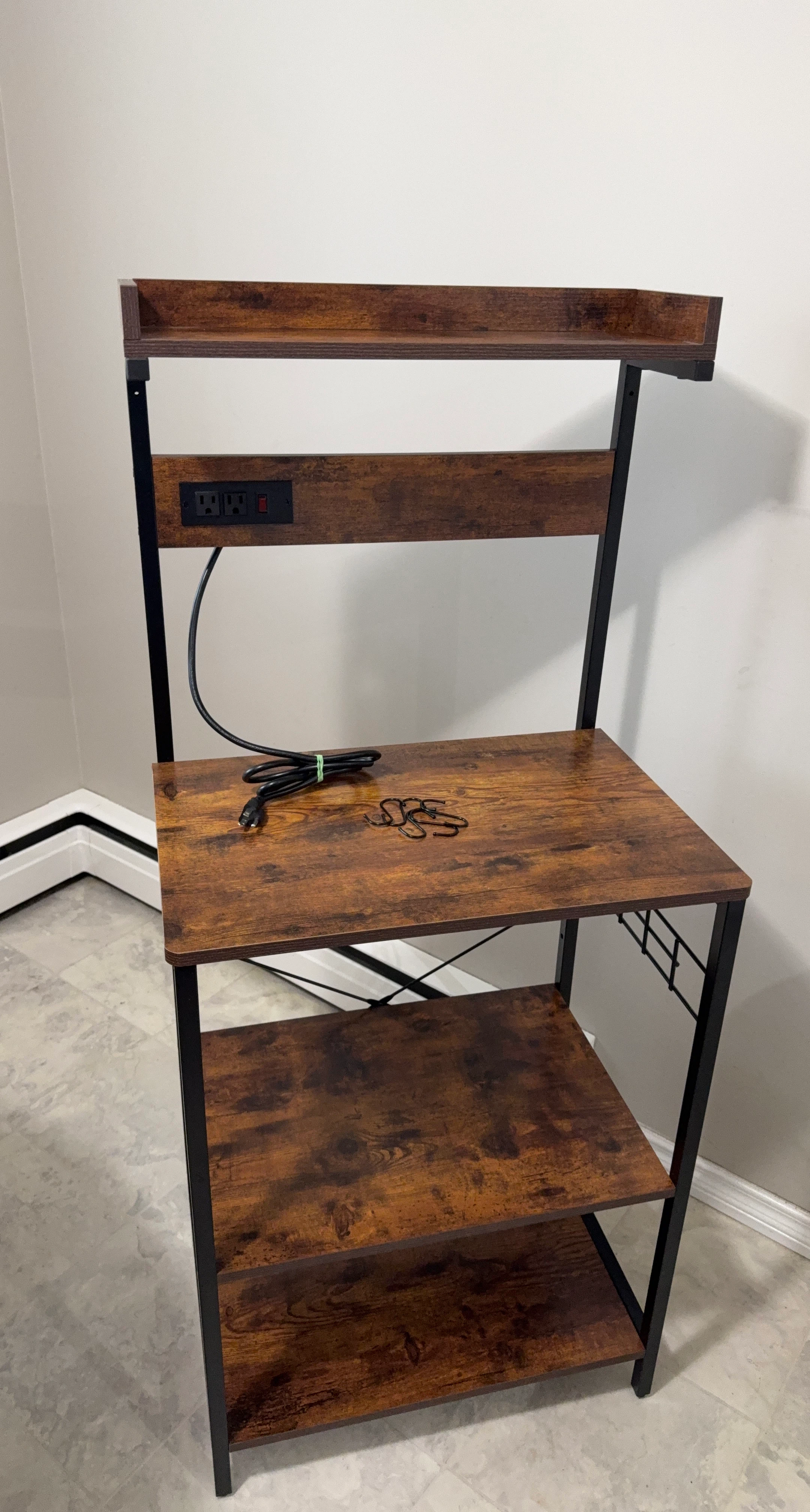 Rustic Industrial Microwave Shelf with Power Outlet