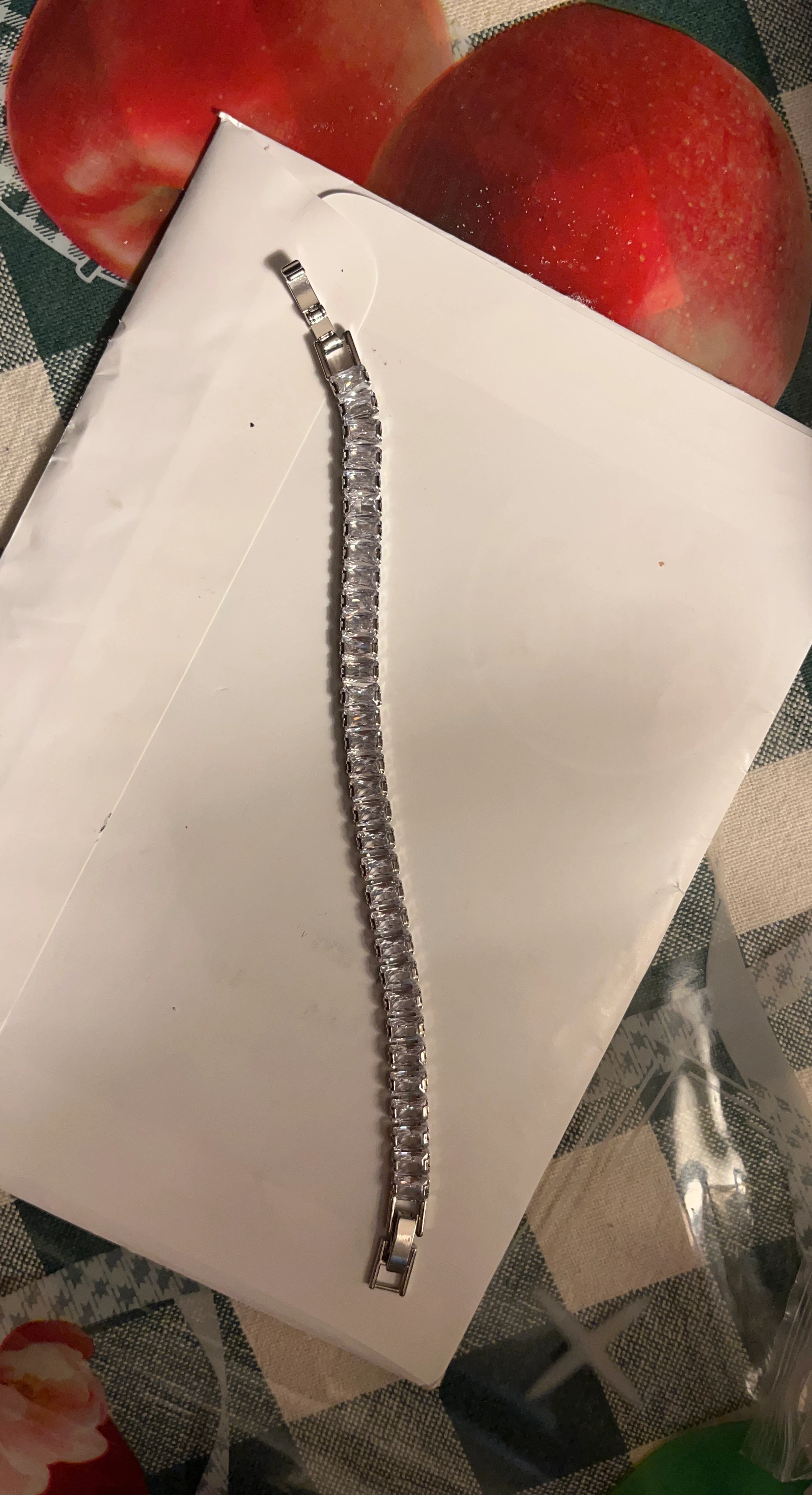 Silver-Tone Baguette Cubic Zirconia Tennis Bracelet