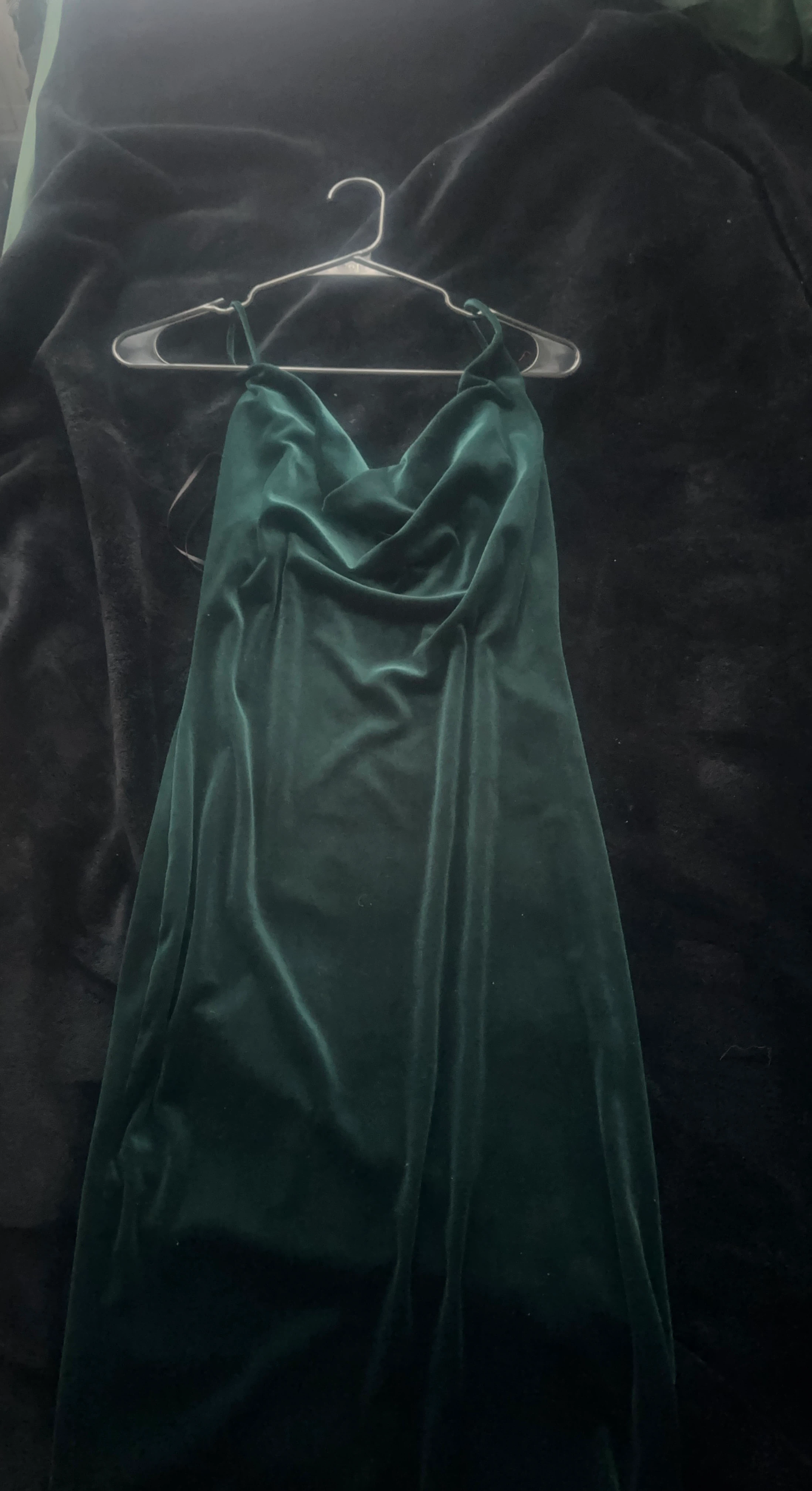 Dark Green Velvet Cowl Neck Dress