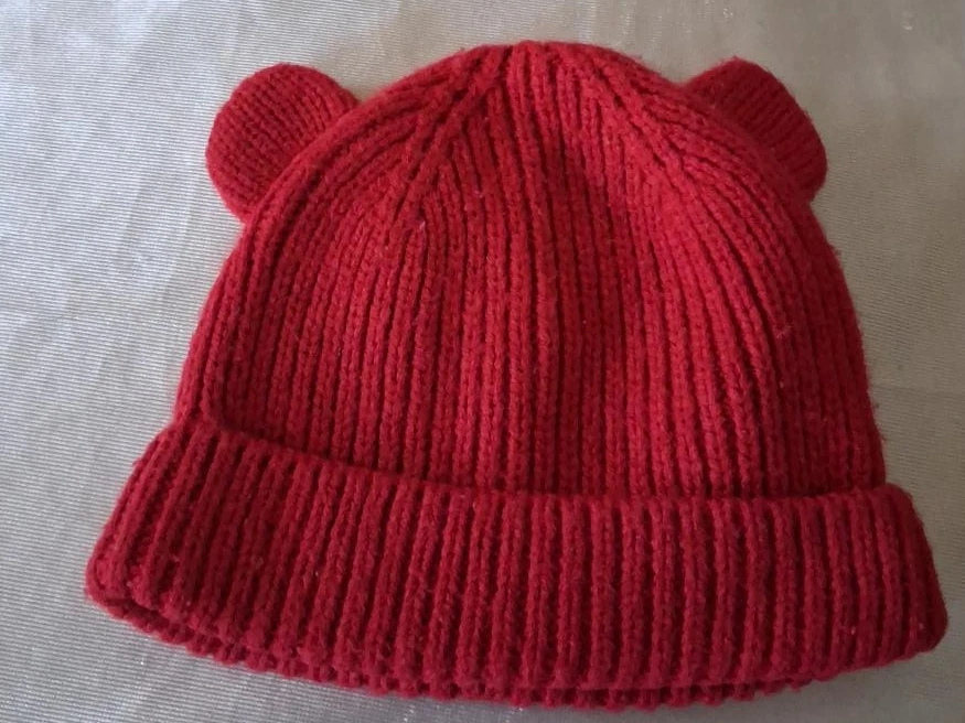 Red Knit Bear Ear Beanie