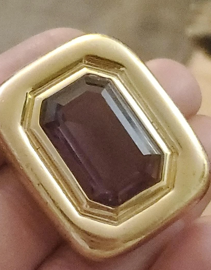Vintage Gold Tone Rectangular Brooch with Purple Stone