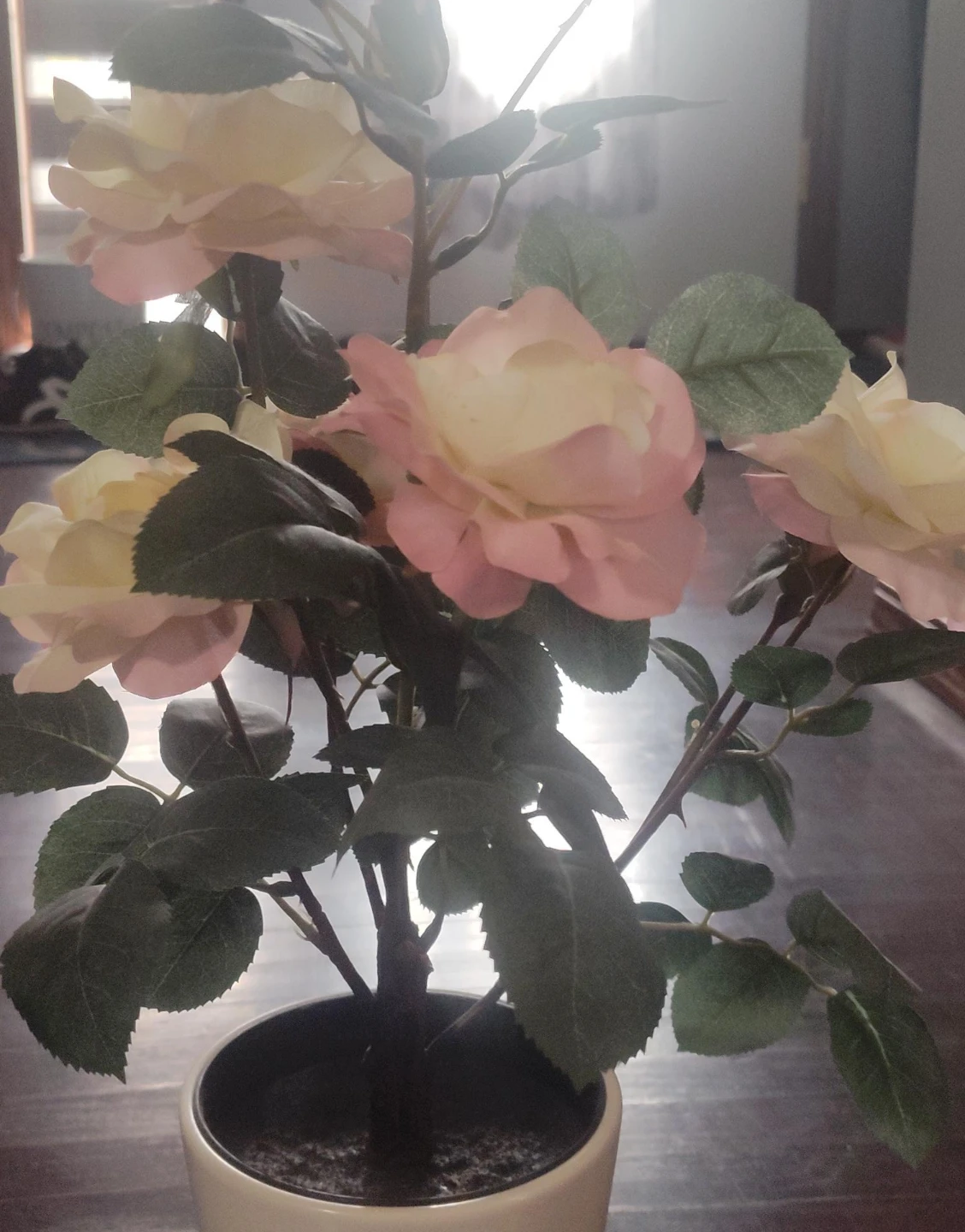 Artificial Pink and Cream Rose Plant