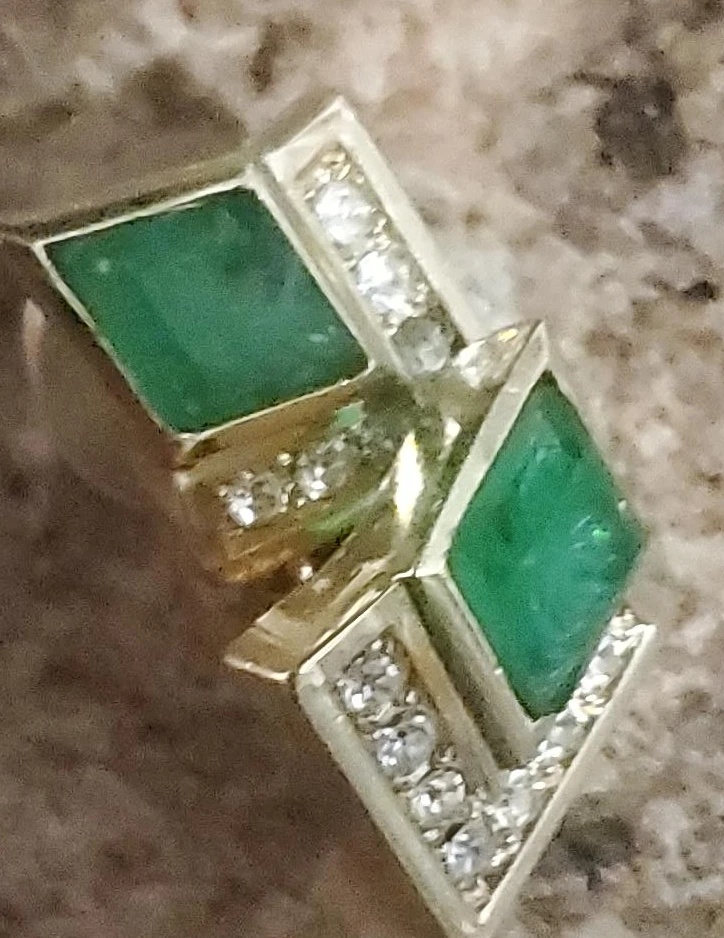 Gold Tone Emerald and Crystal Stud Earrings - photo 2