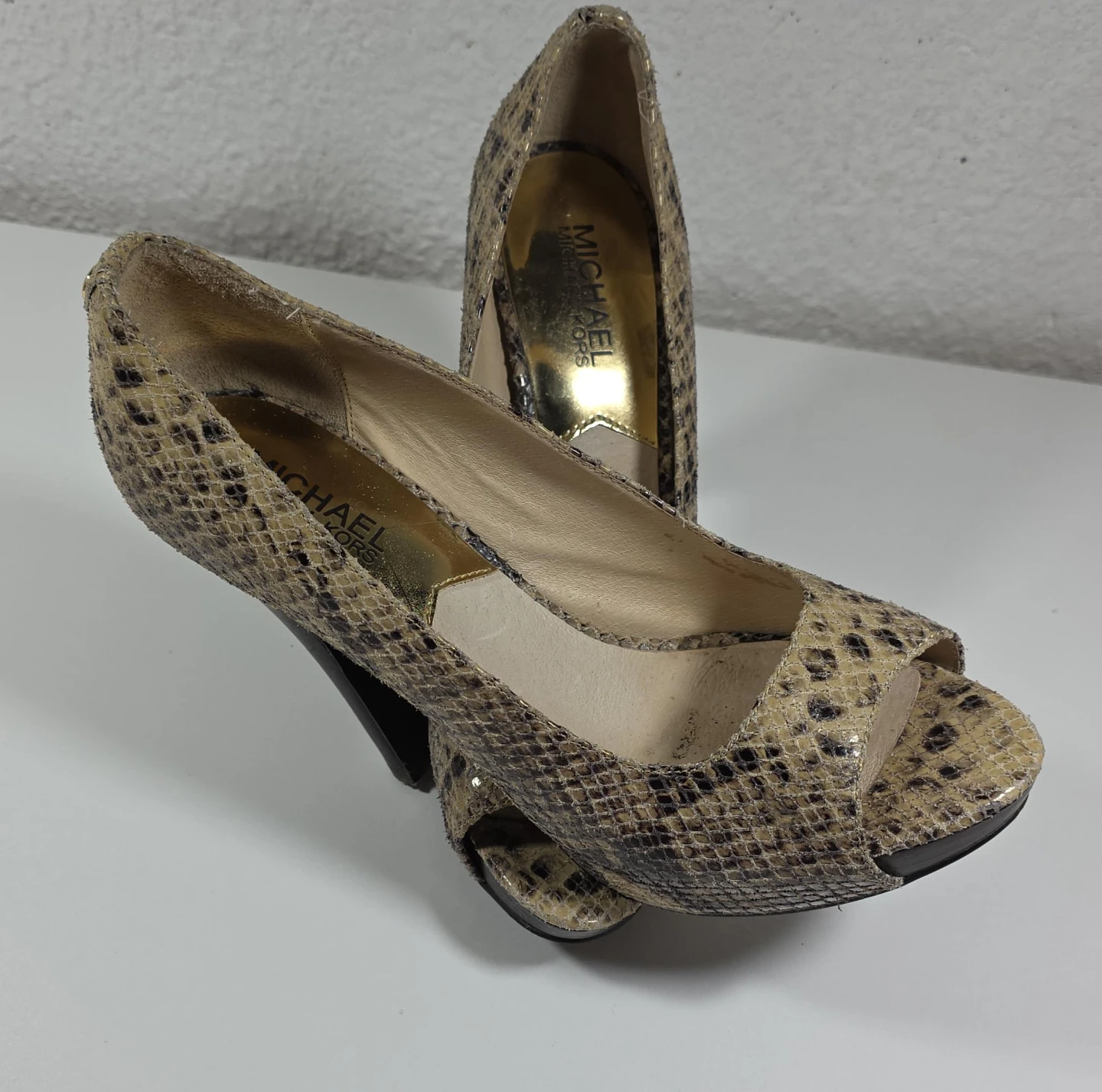 Michael Kors Snakeskin Peep-Toe Heels