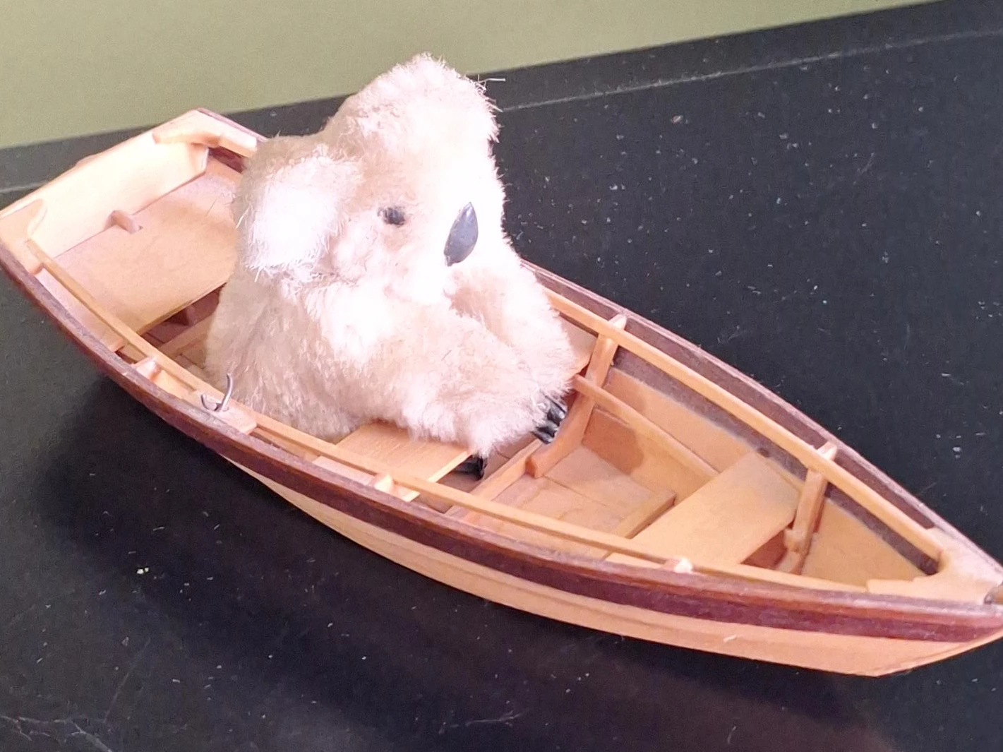 Vintage Steiff Koala in Wooden Rowboat