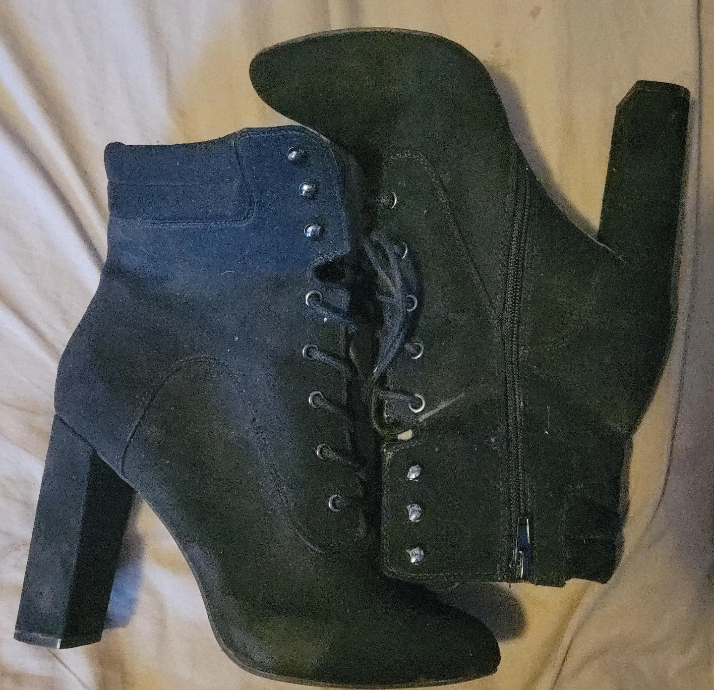 Black Lace-Up Heeled Ankle Boots