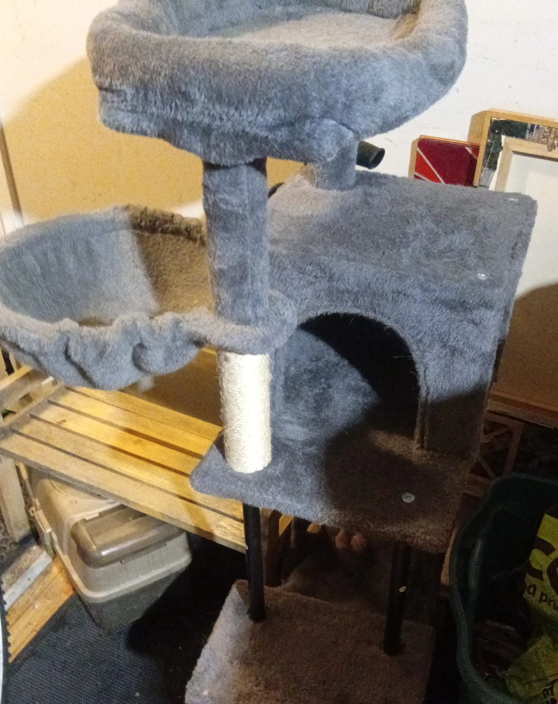 Grey multi-level cat tree