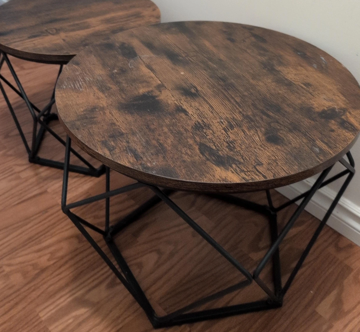 Set of Two Industrial Round Side Tables