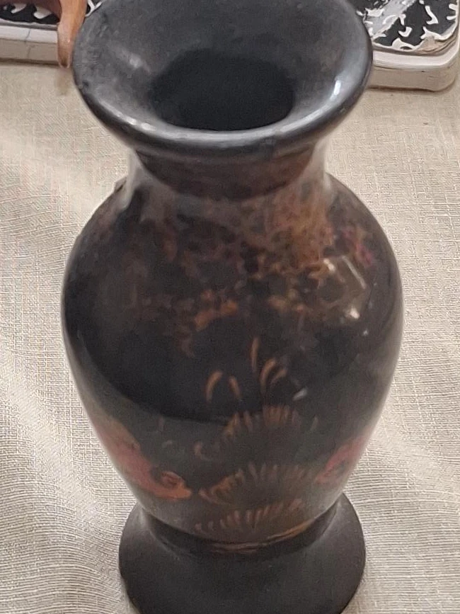 Black Floral Lacquer Vase