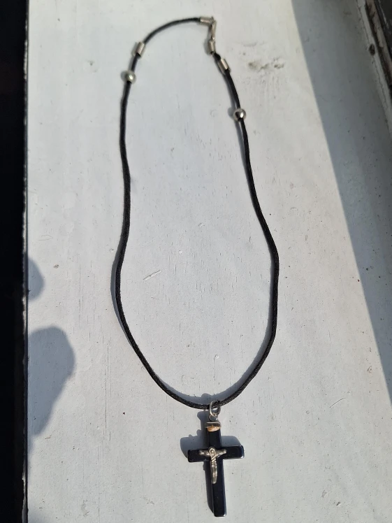 Black Cord Cross Necklace