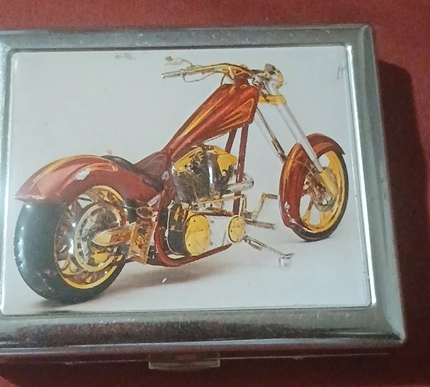 Chrome Motorcycle Picture Cigarette Case