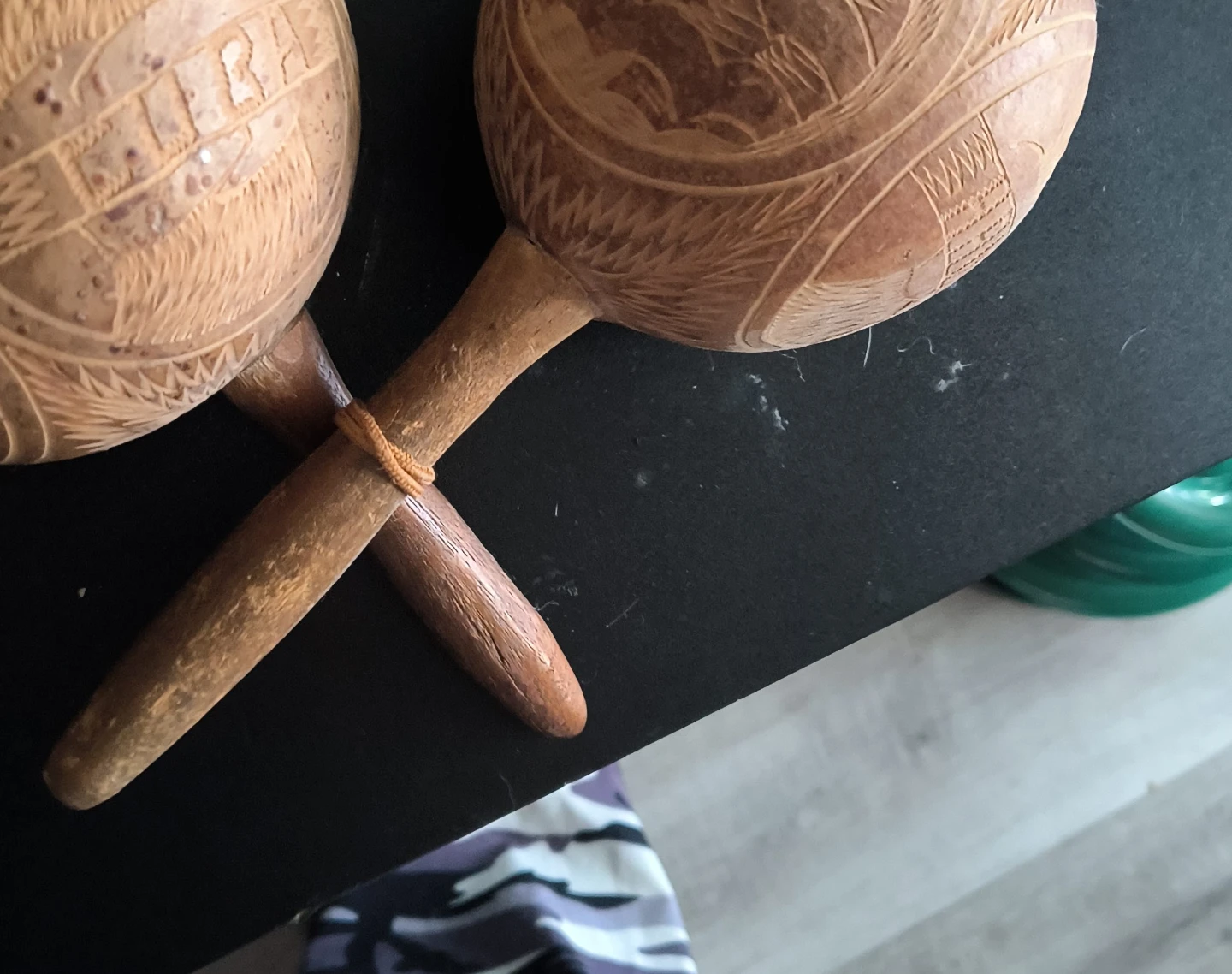 Pair of Hand-Carved Wooden Maracas