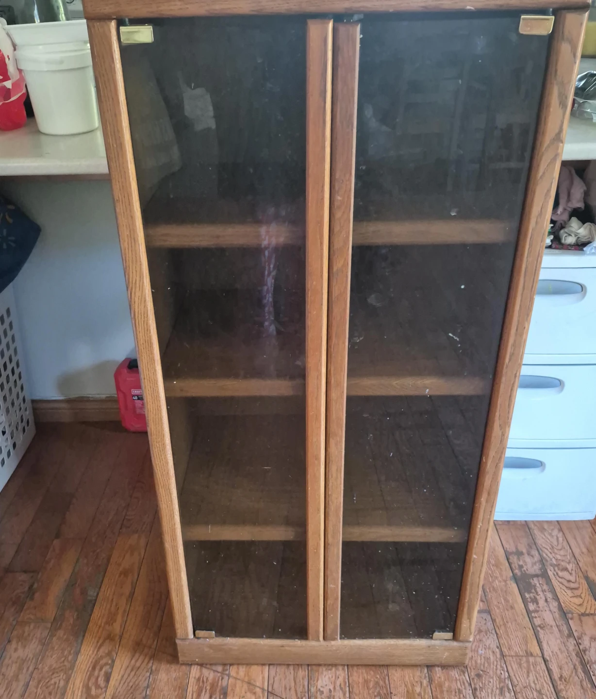 Oak Display Cabinet with Glass Doors