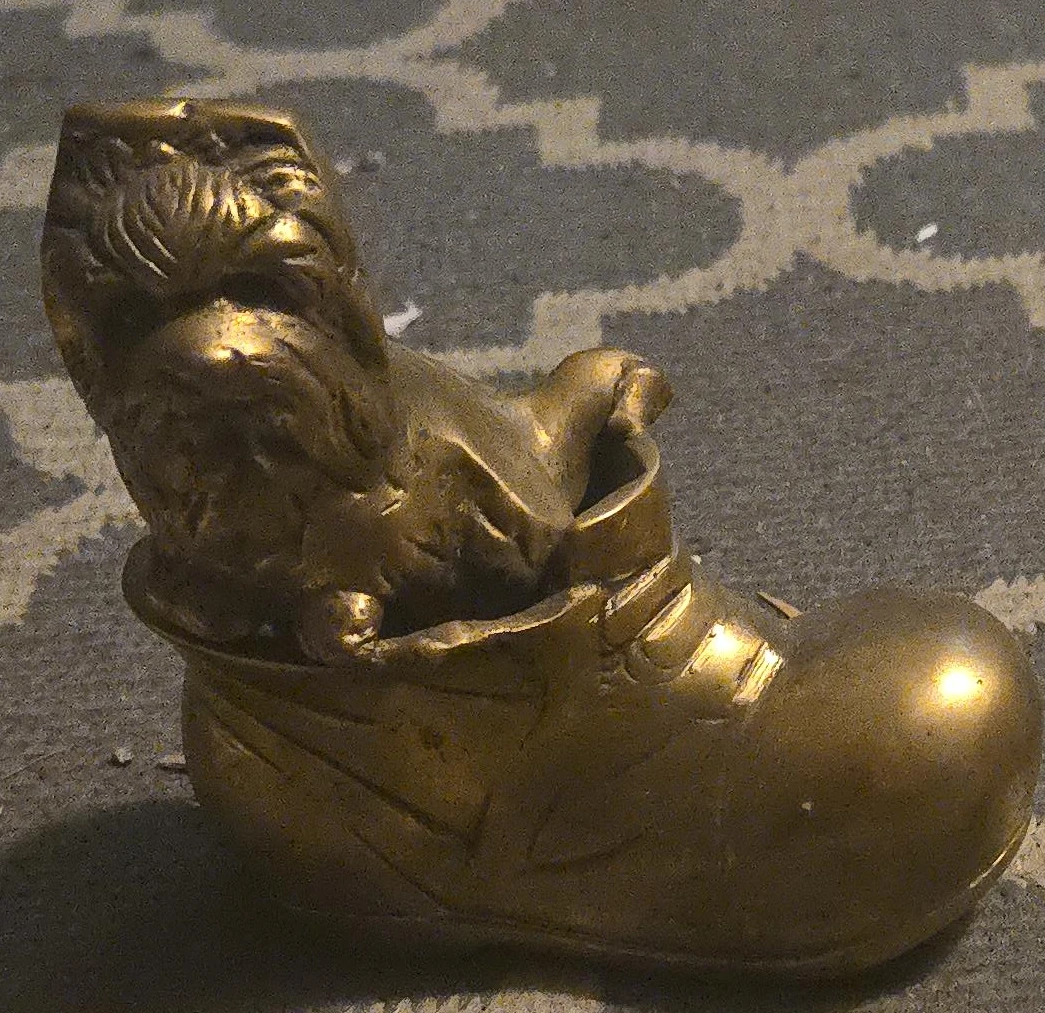 Vintage Brass Dog in Shoe Figurine