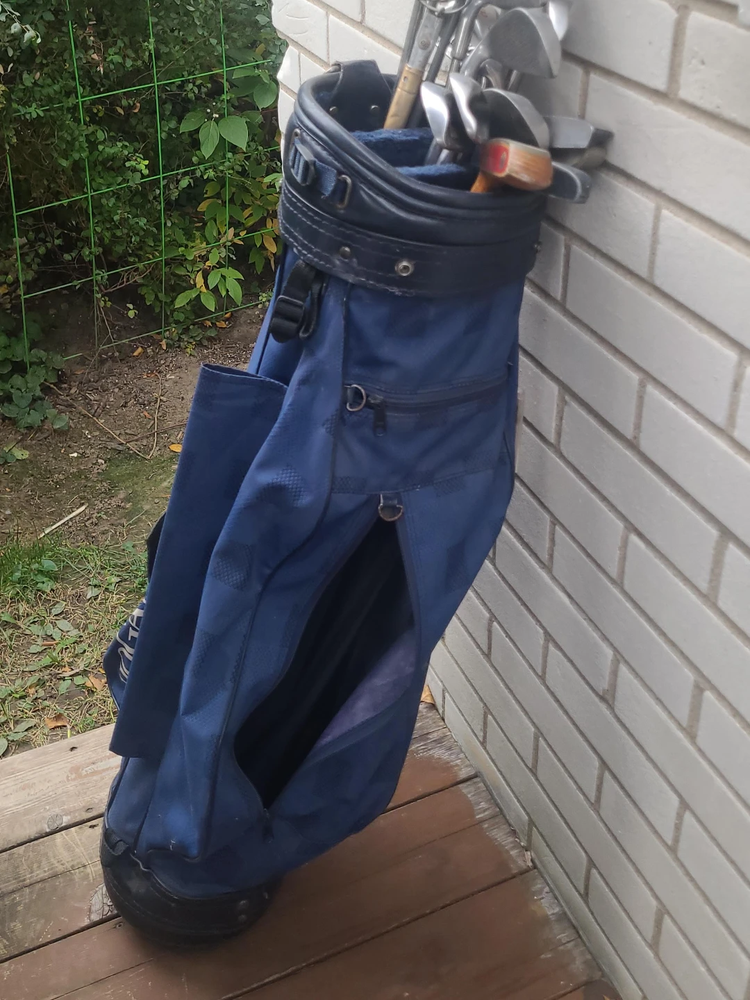 Blue Golf Bag with Assorted Clubs