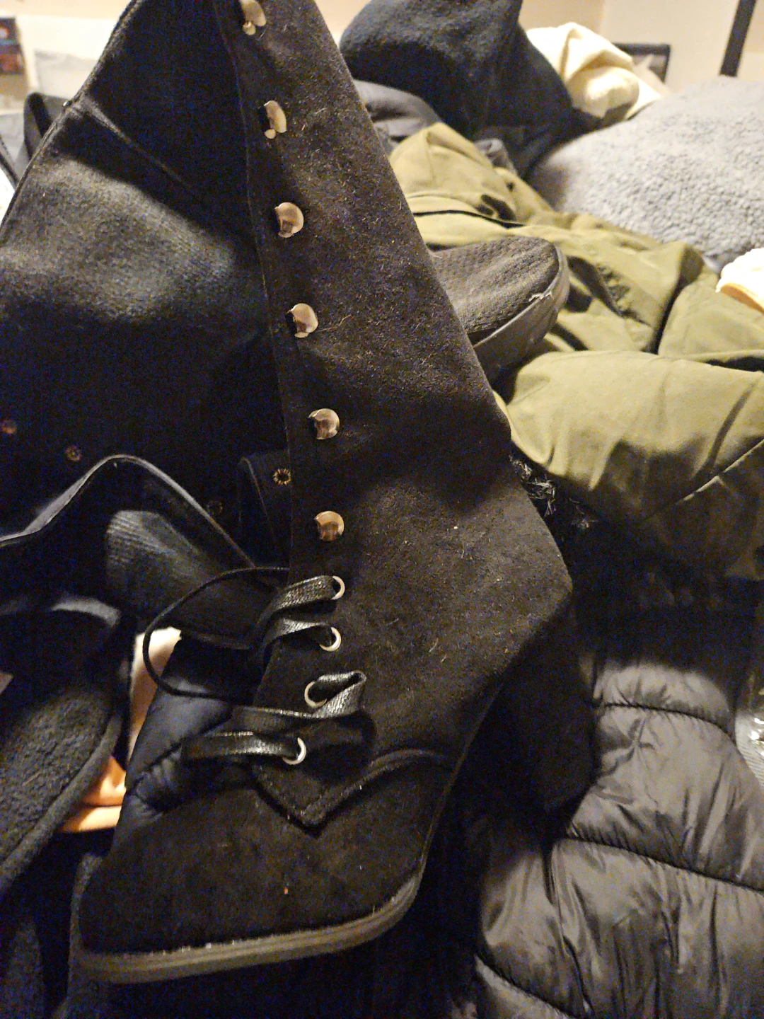 Black Lace-Up Heeled Boots 5.5