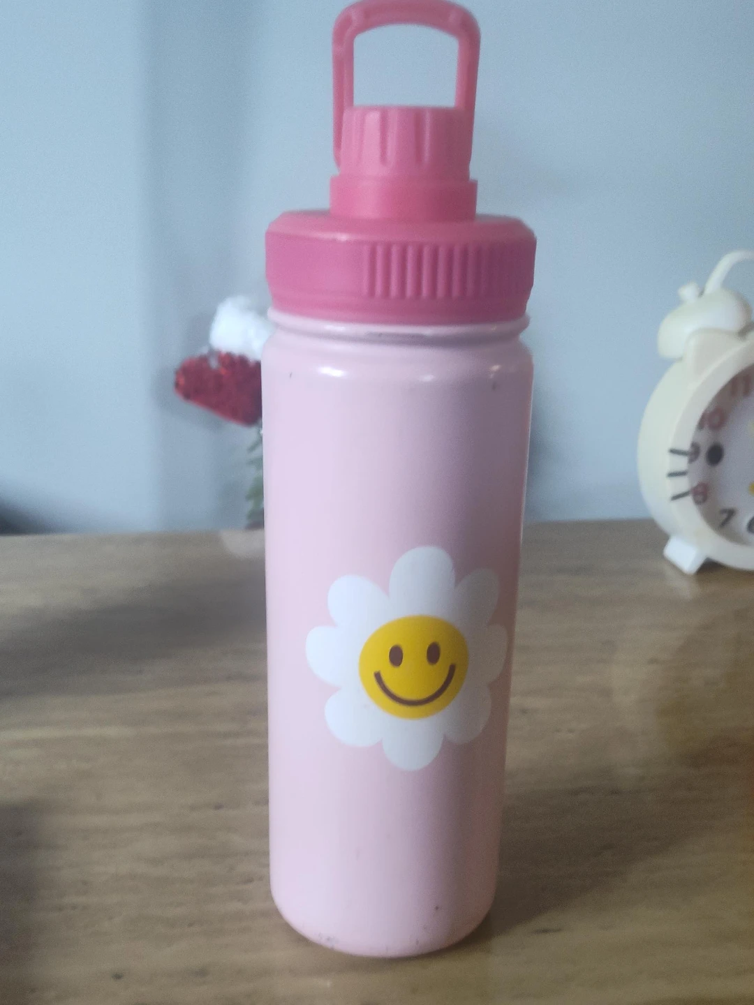 Pink Daisy Smiley Face Water Bottle