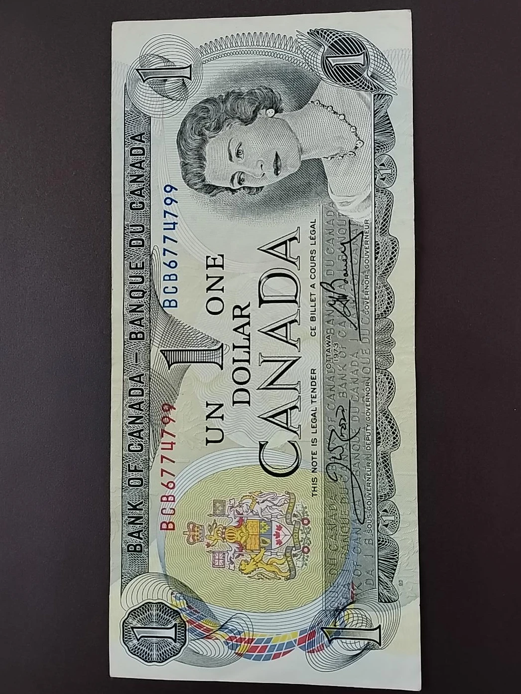 1973 Canadian One Dollar Bill