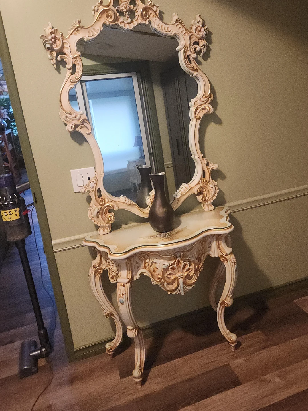 Vintage Ornate Rococo Style Console Table and Mirror