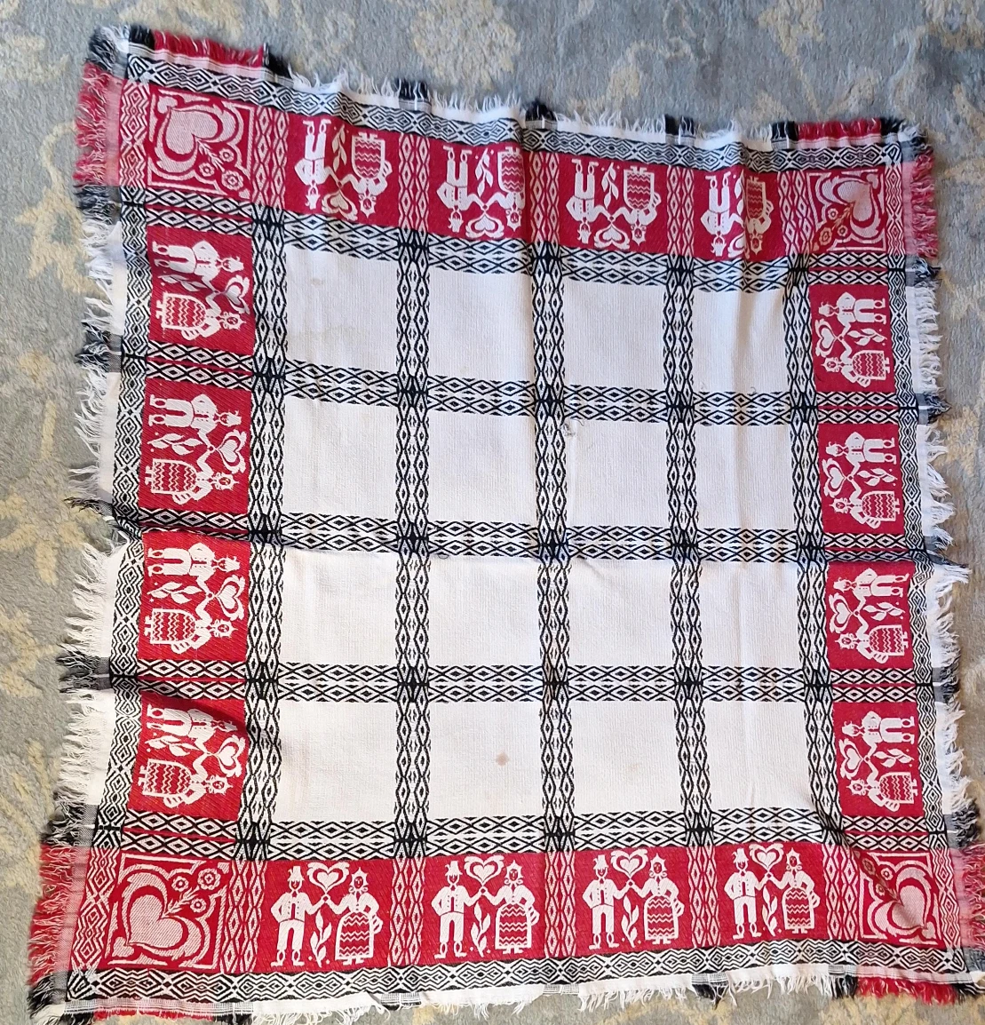 Vintage Folk Art Woven Tablecloth