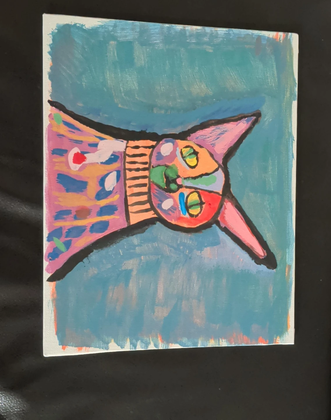 Hand-painted abstract cat canvas art