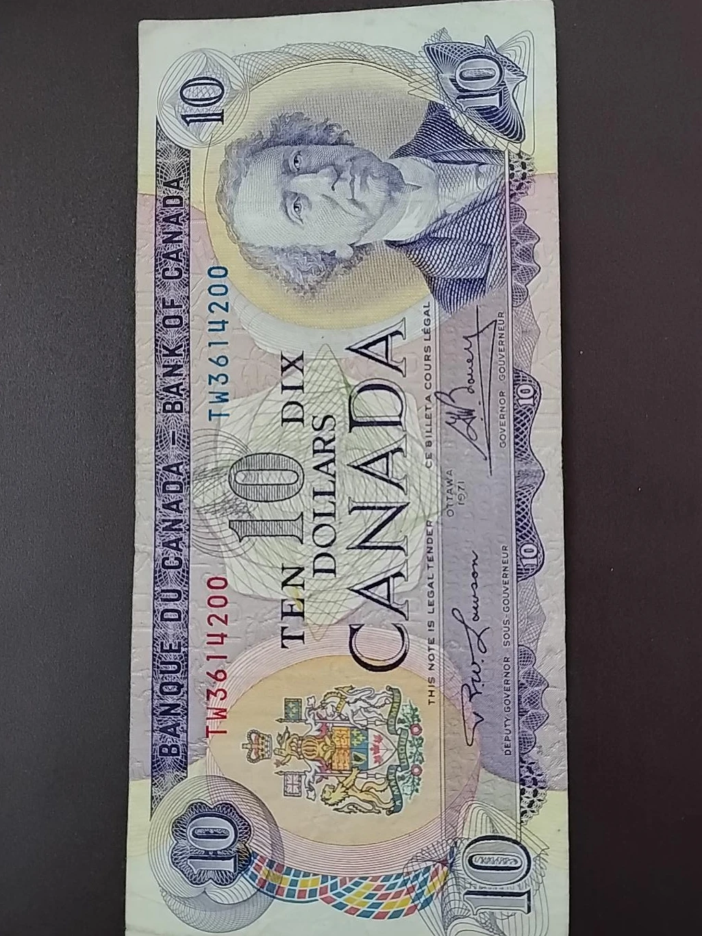 Vintage 1971 Bank of Canada $10 Note
