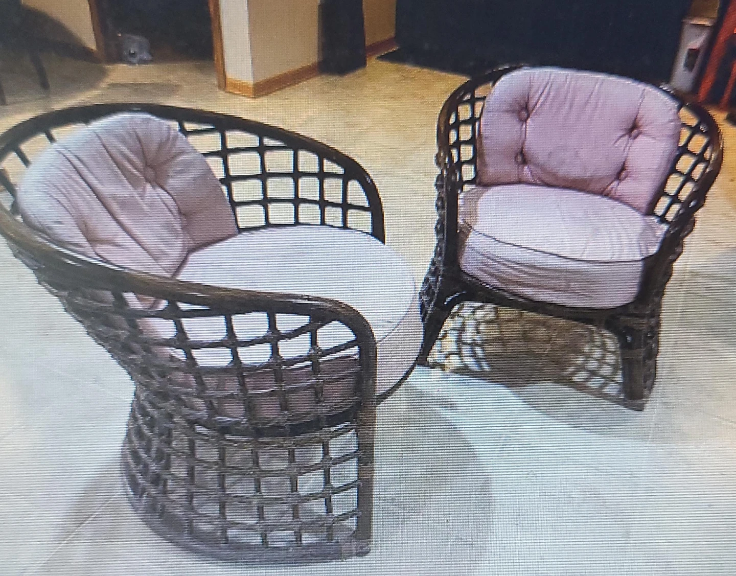 Set of Two Wicker Accent Chairs with Cushions