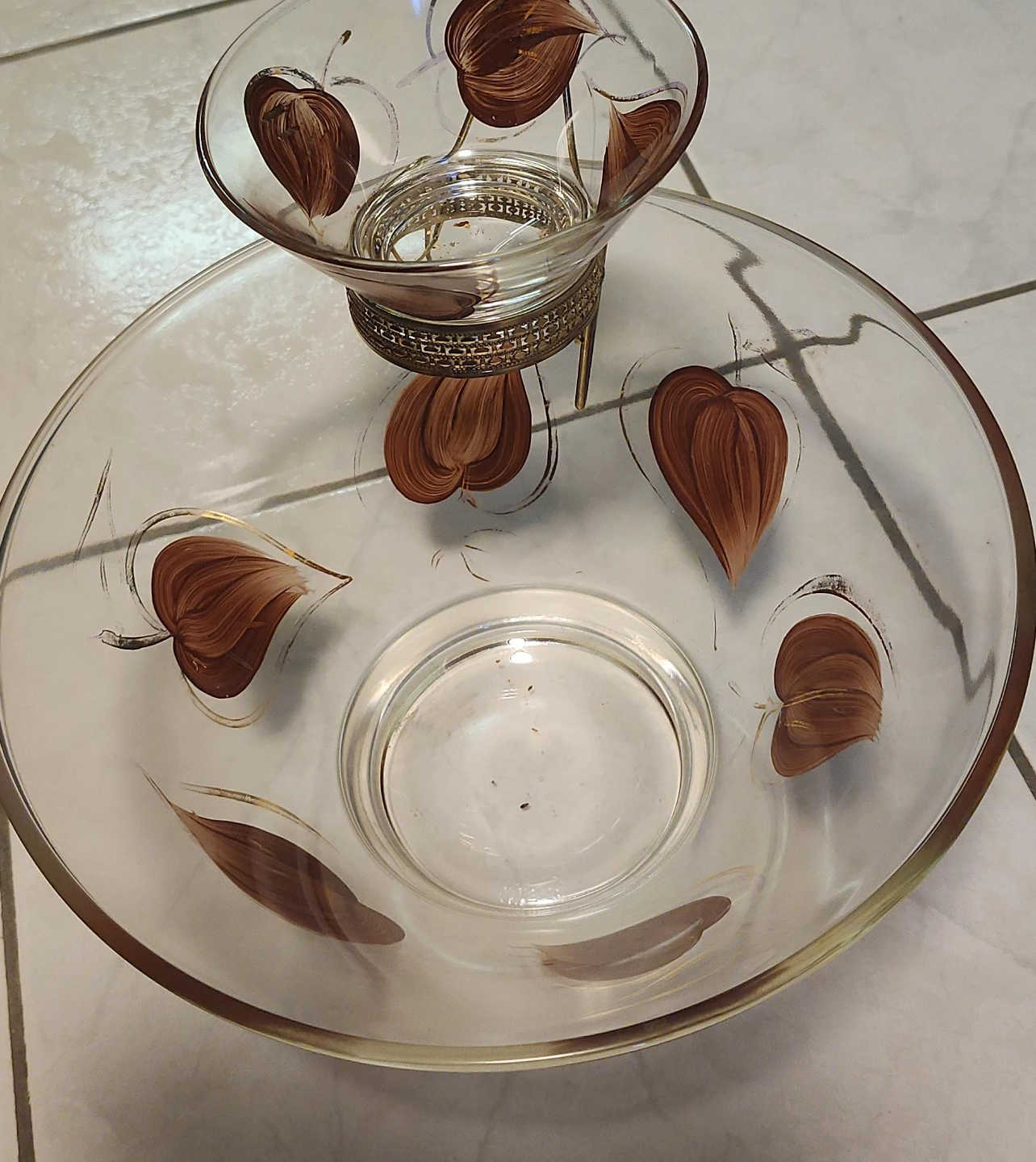 Vintage Painted Glass Chip and Dip Set