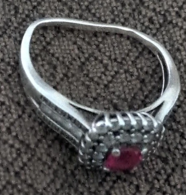 Silver-Tone Ring with Red Stone