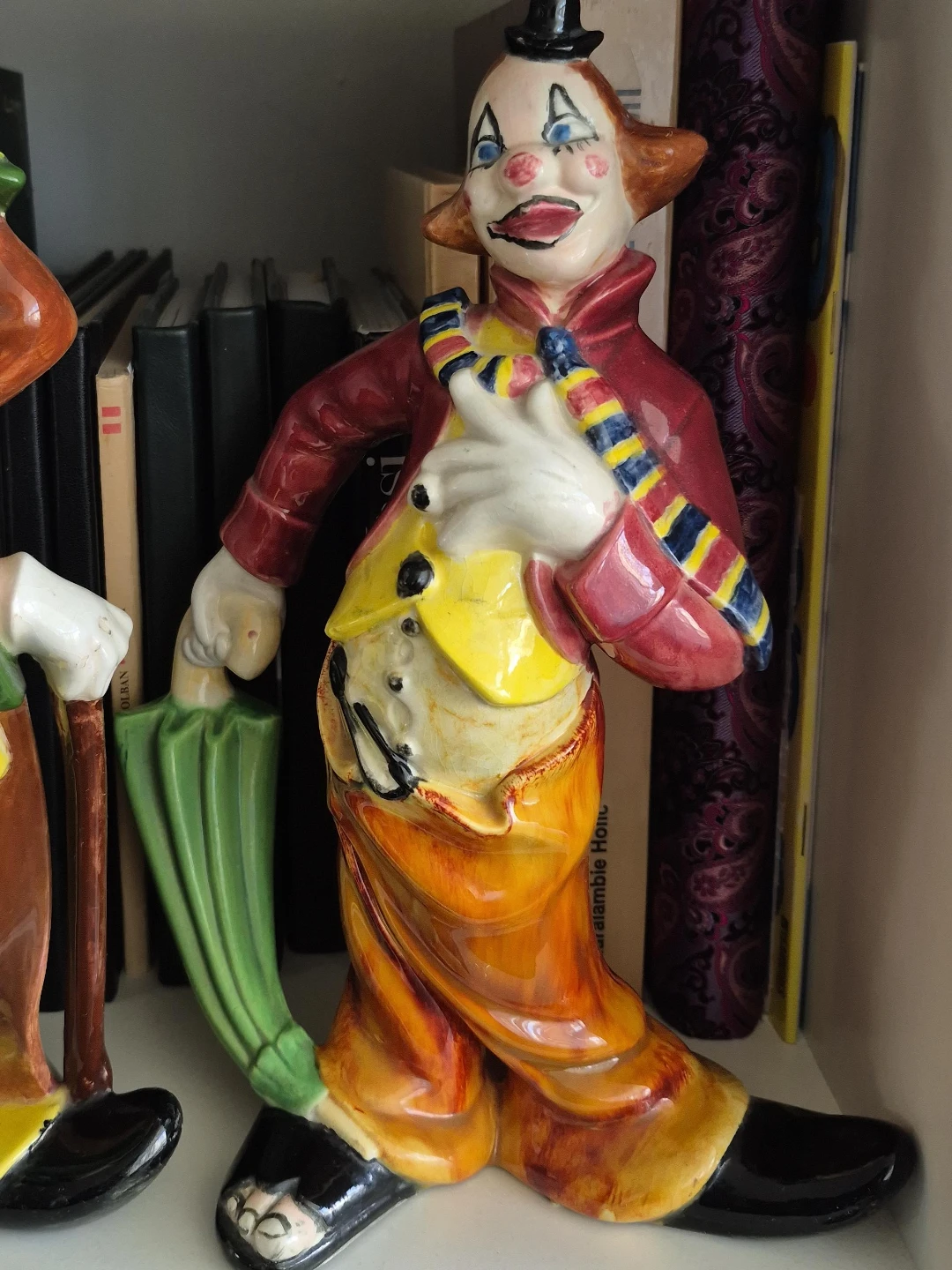 Vintage Ceramic Clown Figurine with Umbrella