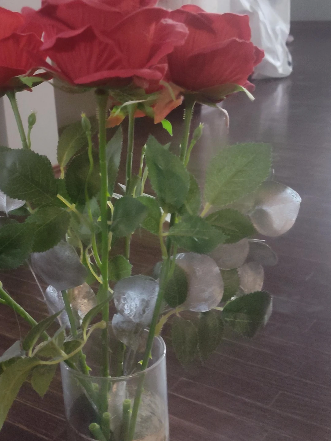 Artificial Red Rose Bouquet in Glass Vase