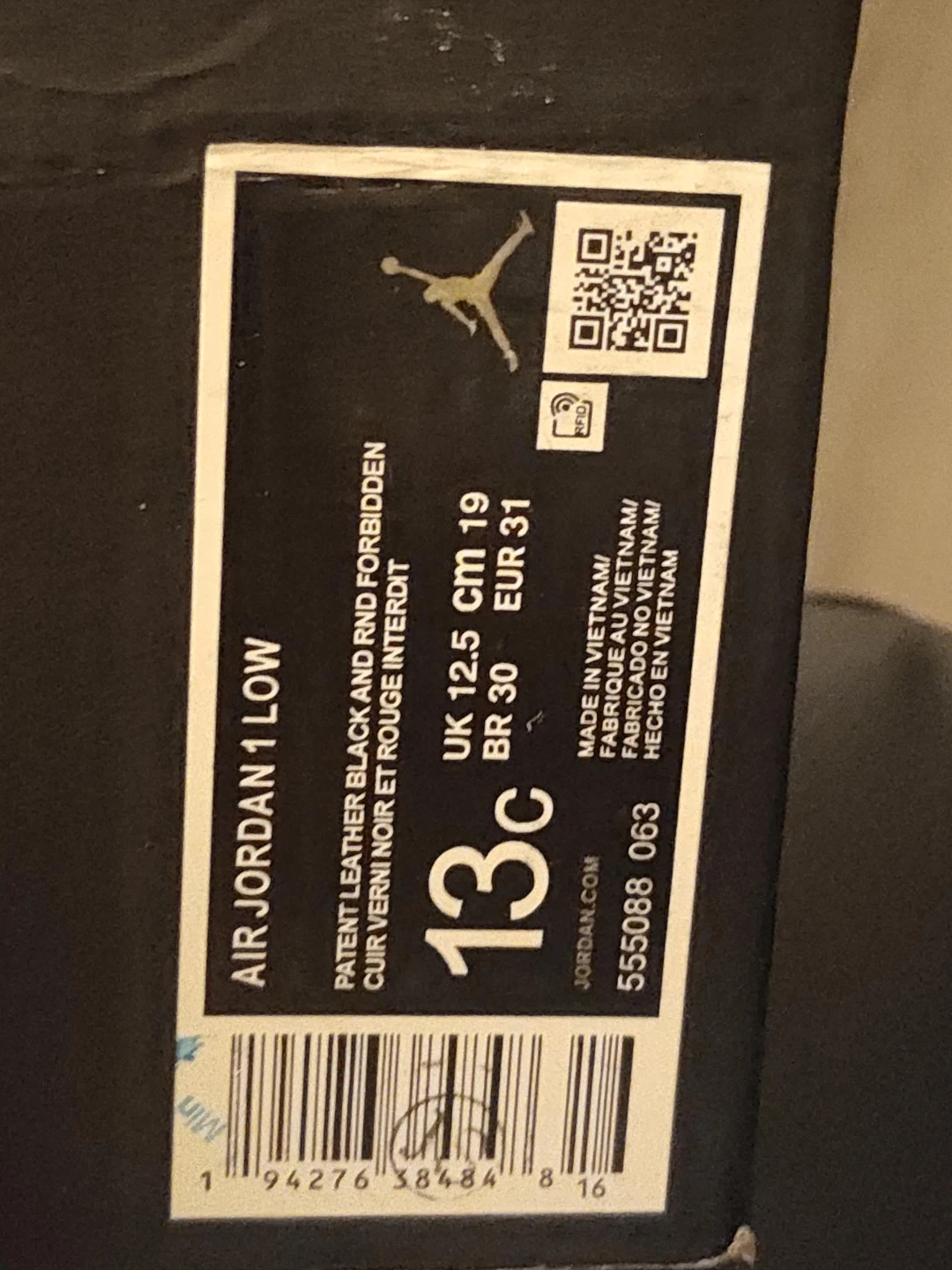 Air Jordan 1 Low Black and Red Kids Shoes 13C