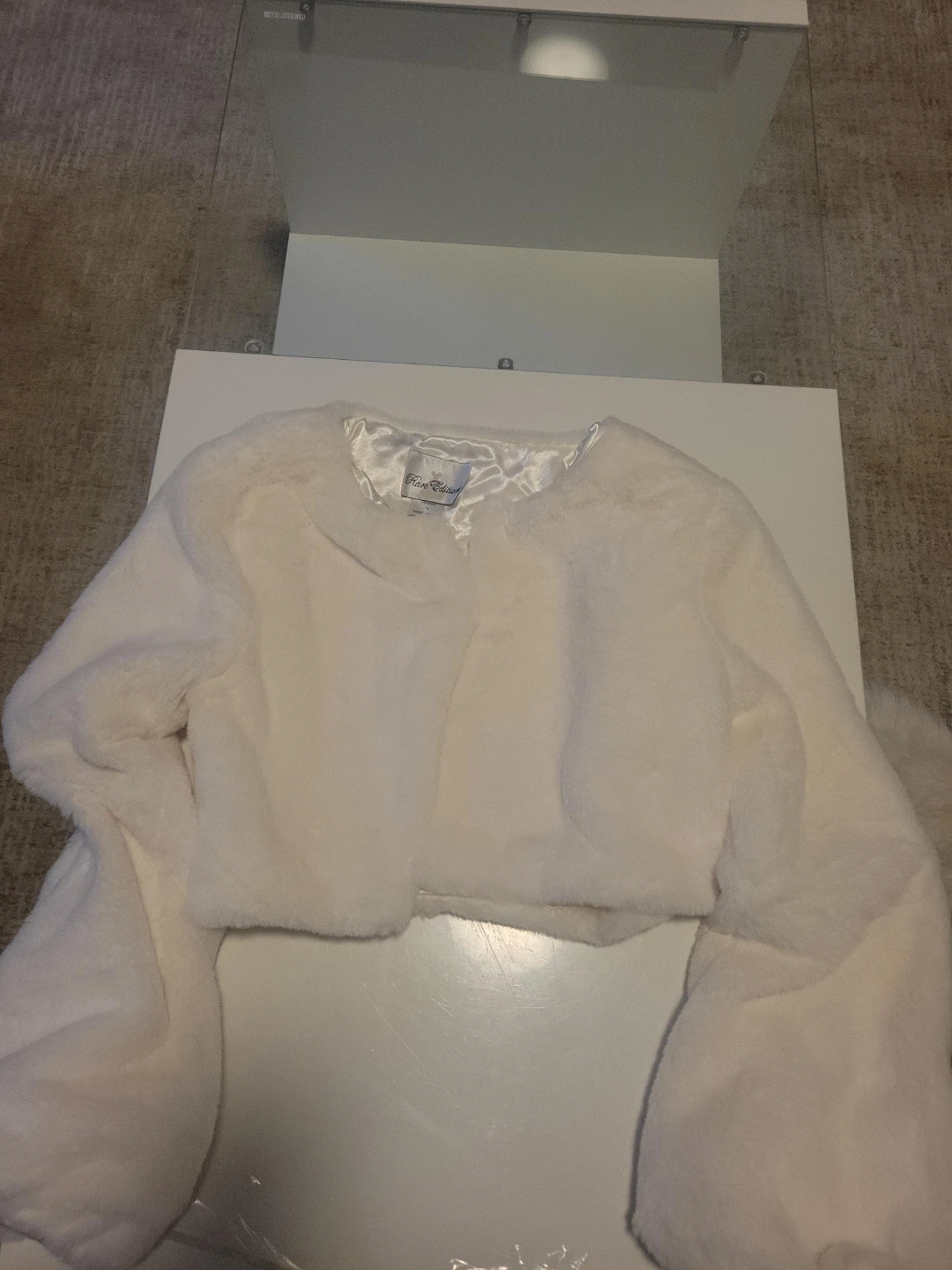 Rare Editions Girls White Faux Fur Bolero Size 14