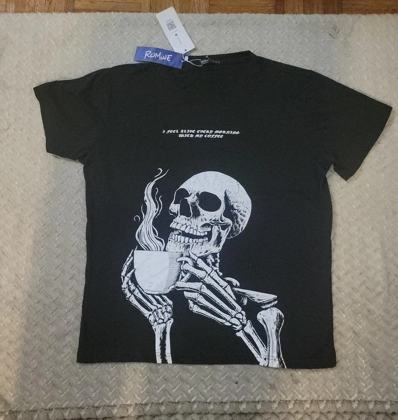ROMWE Black Skeleton Coffee Graphic T-Shirt