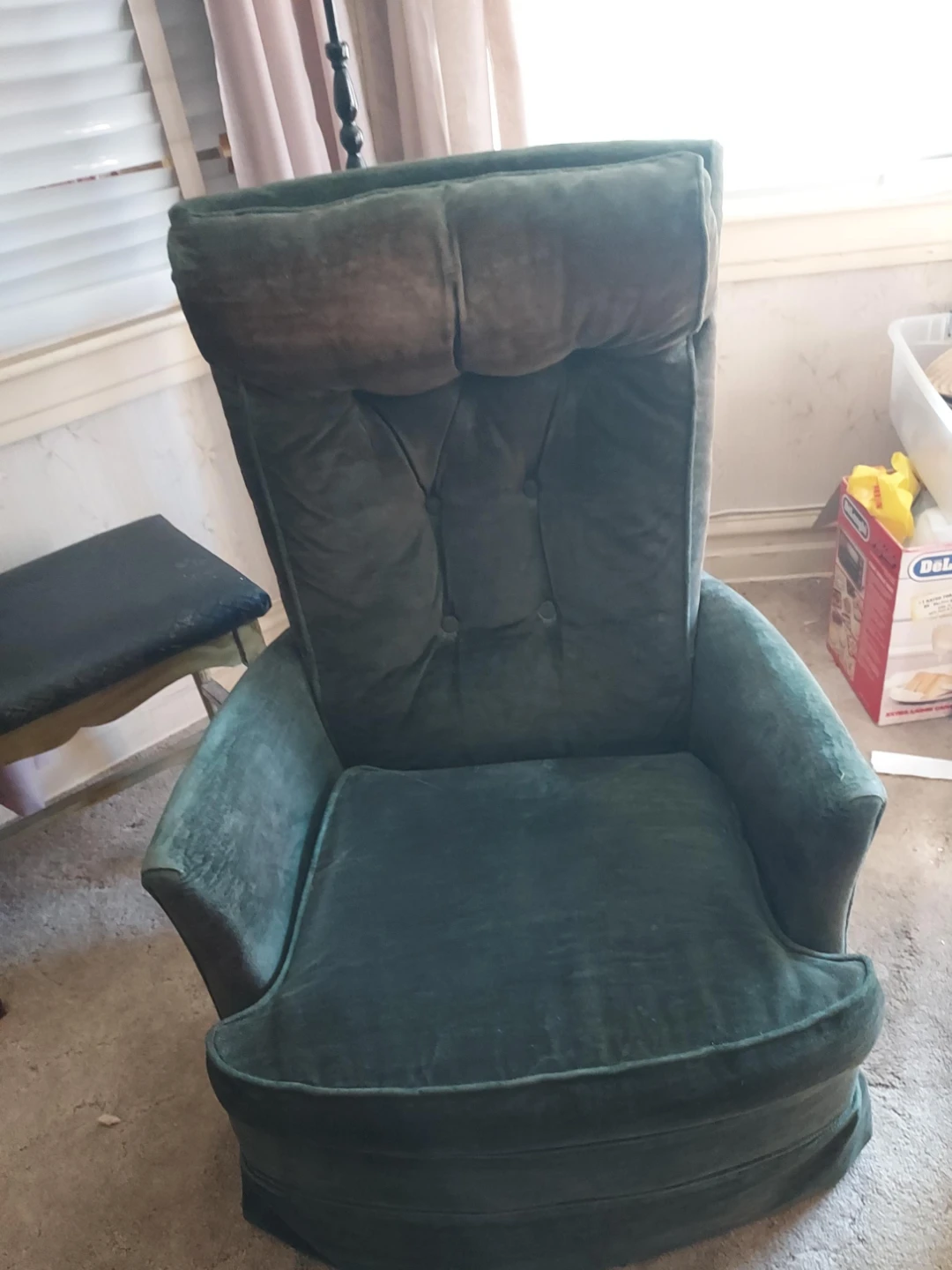 Vintage Green Velvet High-Back Rocker, Swival Armchair