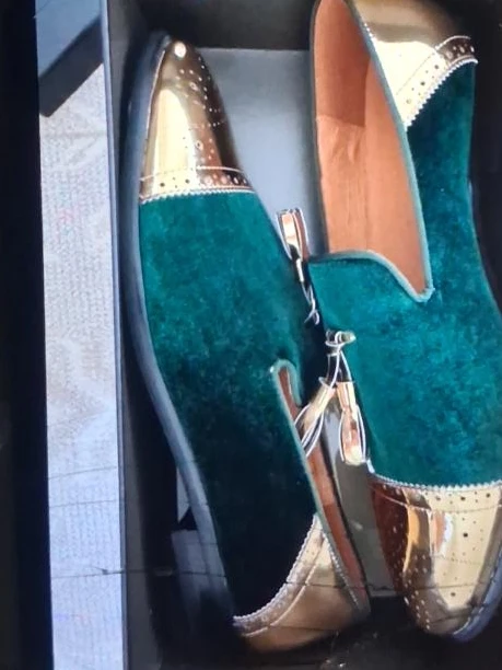 Elanroman Velvet Loafers with Gold Toe Cap