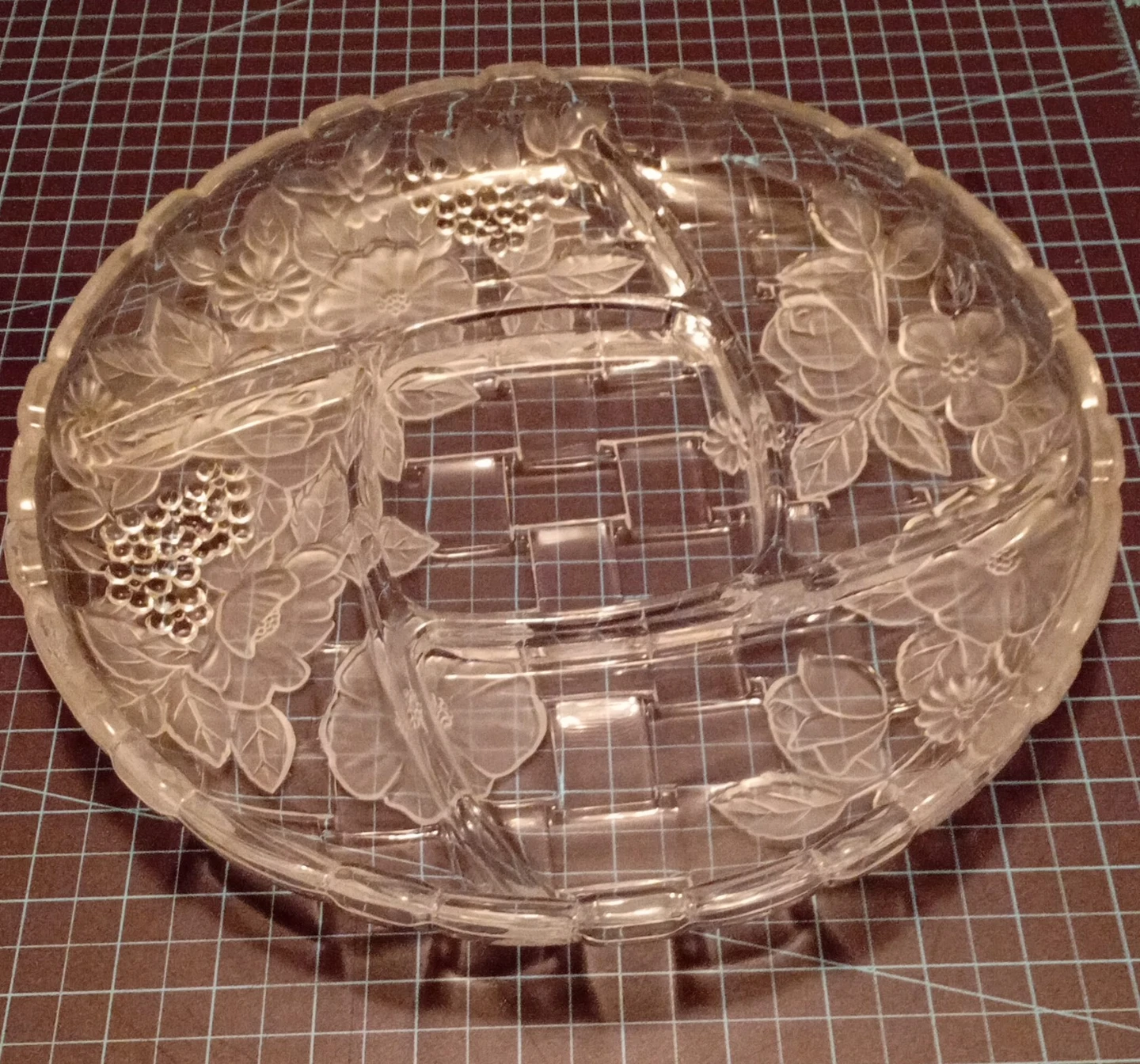 Vintage Clear Glass Floral Divided Serving Dish