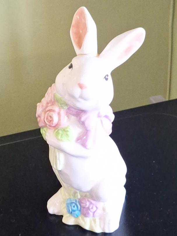 Ceramic Bunny Figurine with Roses