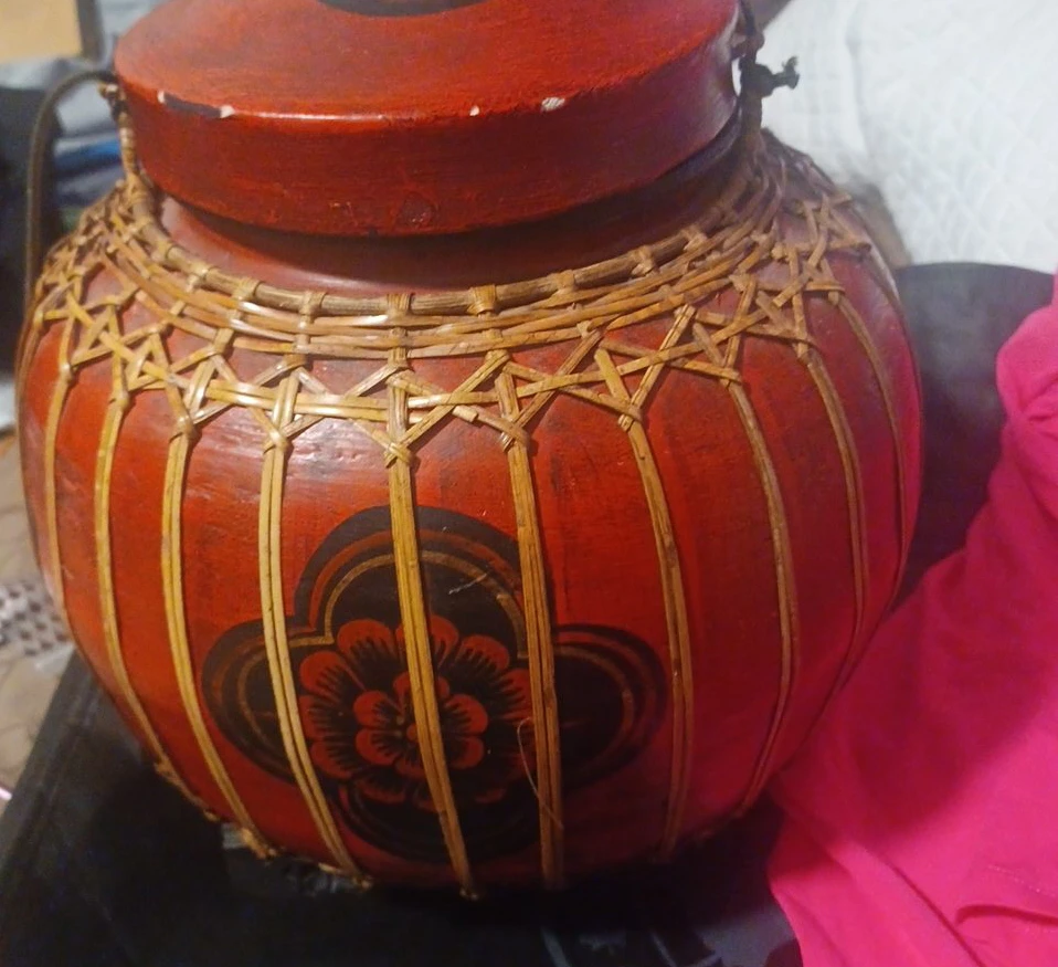 Red Wooden Decorative Basket with Lid